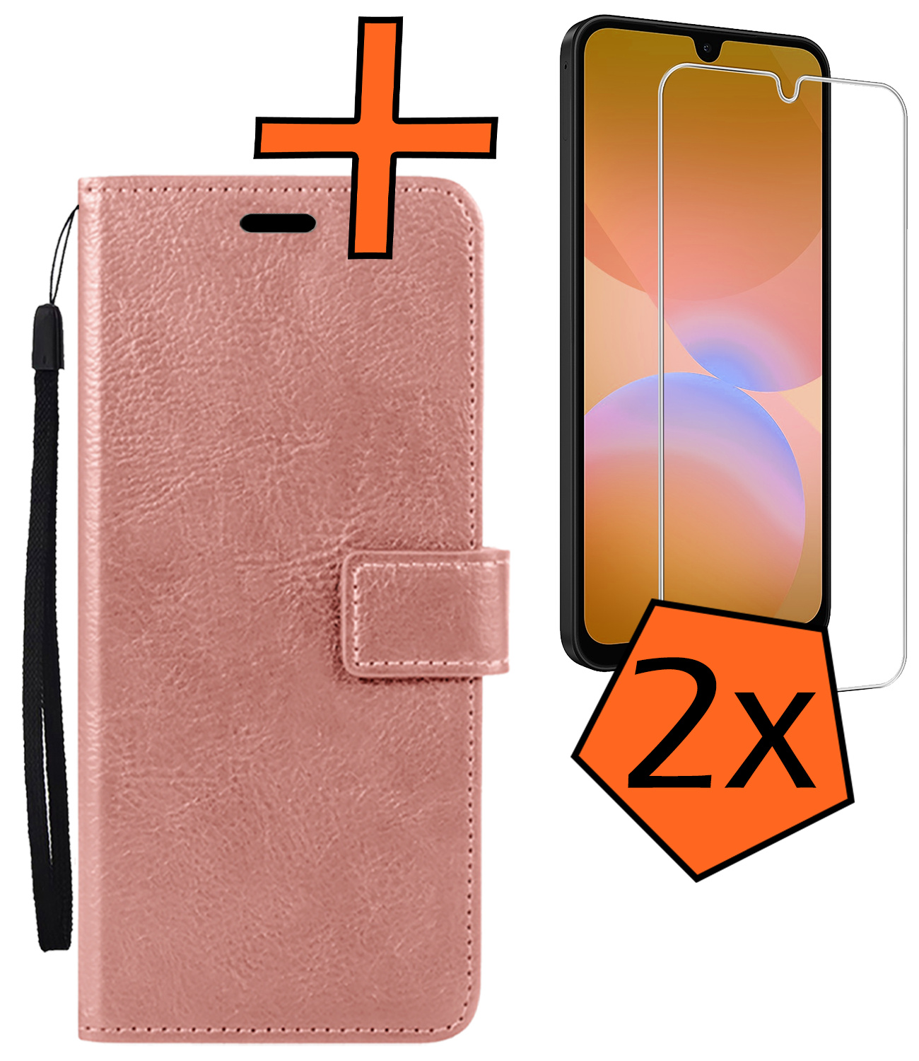 Nomfy Nomfy Samsung Galaxy A26 Hoesje Bookcase Met 2x Screenprotector - Rose Goud