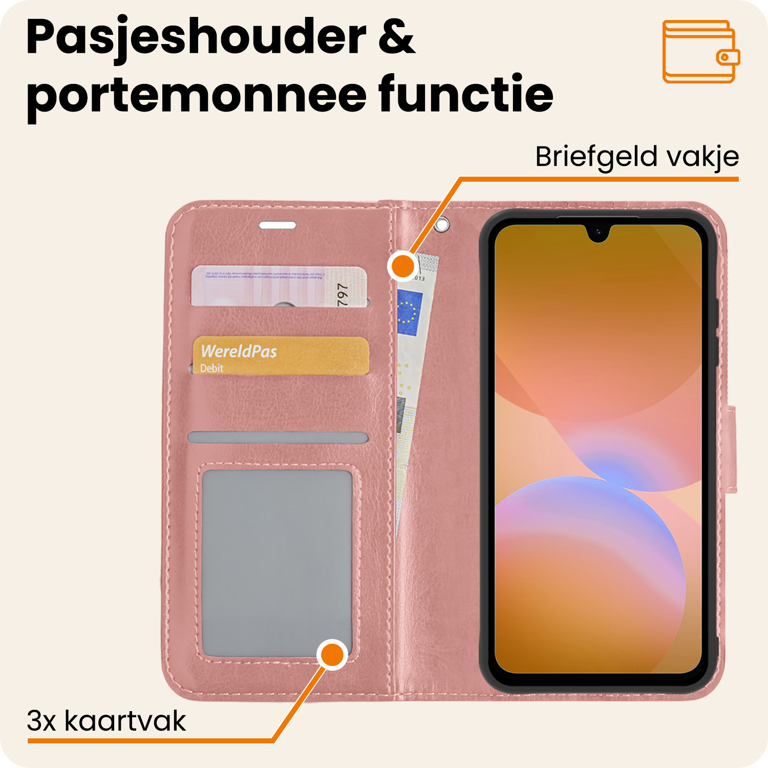Nomfy Nomfy Samsung Galaxy A26 Hoesje Bookcase Met 2x Screenprotector - Rose Goud