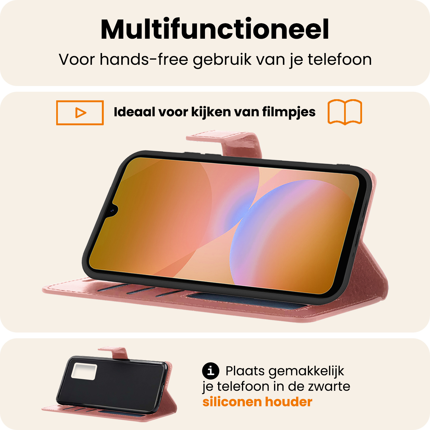 Nomfy Nomfy Samsung Galaxy A26 Hoesje Bookcase Met 2x Screenprotector - Rose Goud