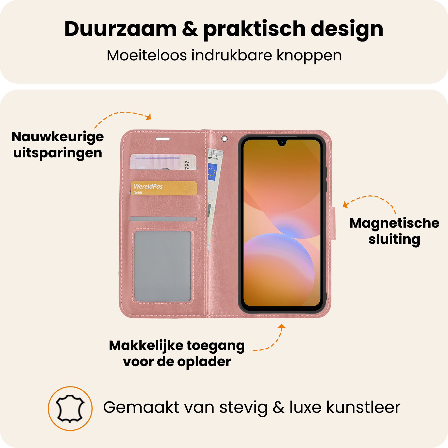 Nomfy Nomfy Samsung Galaxy A26 Hoesje Bookcase Met 2x Screenprotector - Rose Goud