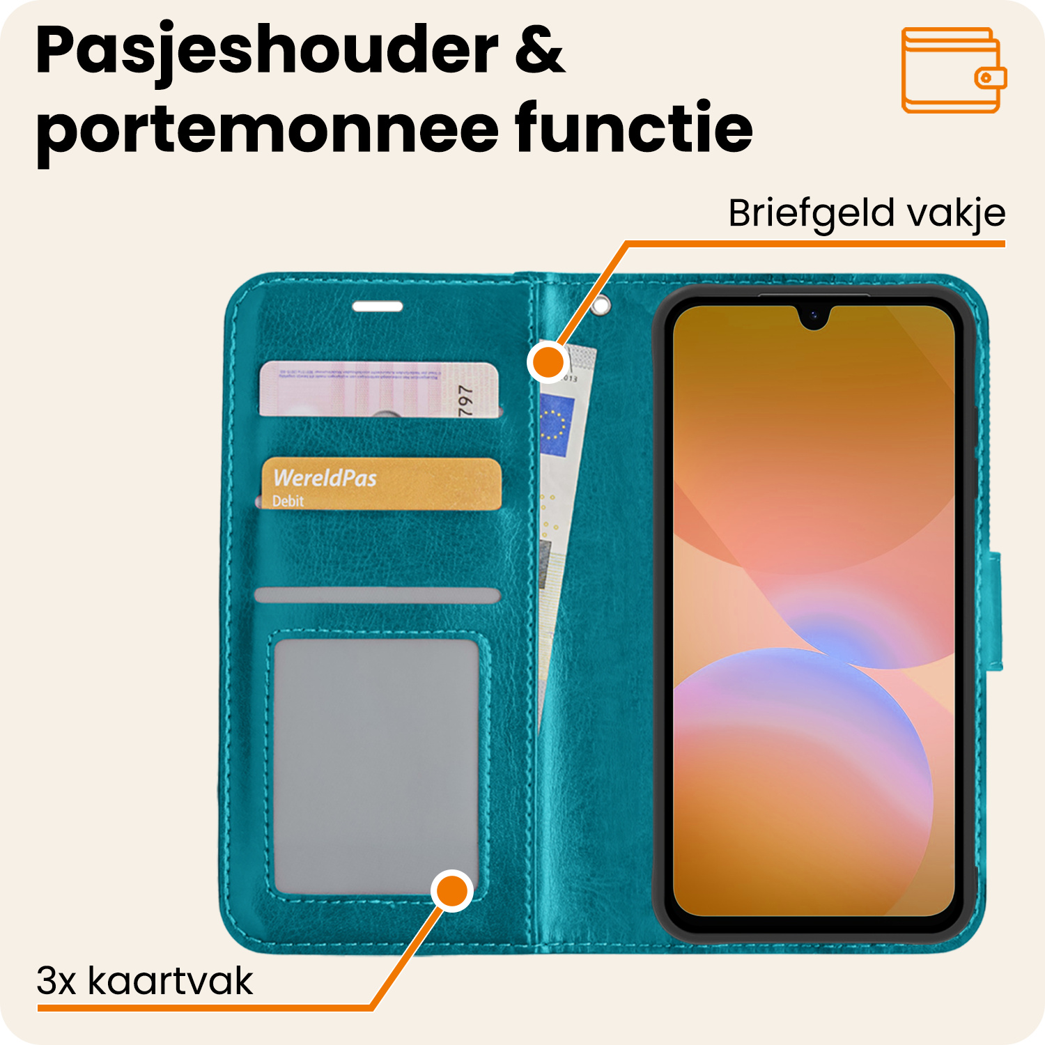 Nomfy Nomfy Samsung Galaxy A26 Hoesje Bookcase Met 2x Screenprotector - Turquoise