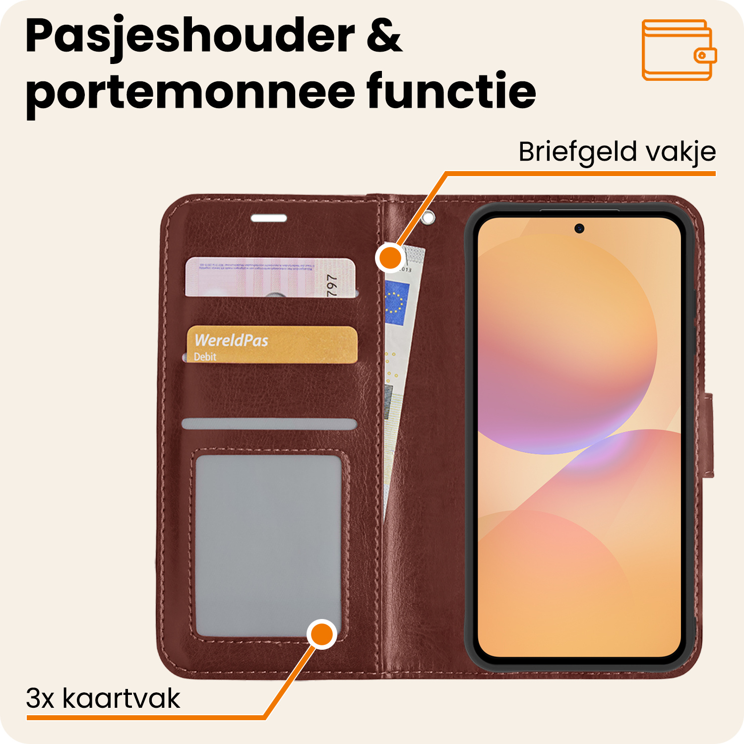 Nomfy Nomfy Samsung Galaxy A36 Hoesje Bookcase Met Screenprotector - Bruin