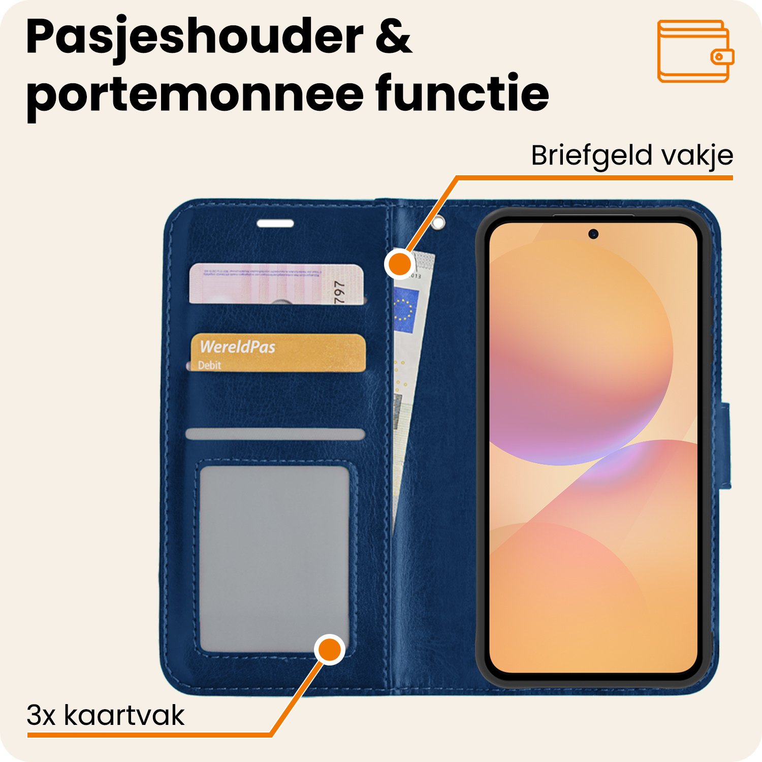 Nomfy Nomfy Samsung Galaxy A36 Hoesje Bookcase Met Screenprotector - Donkerblauw