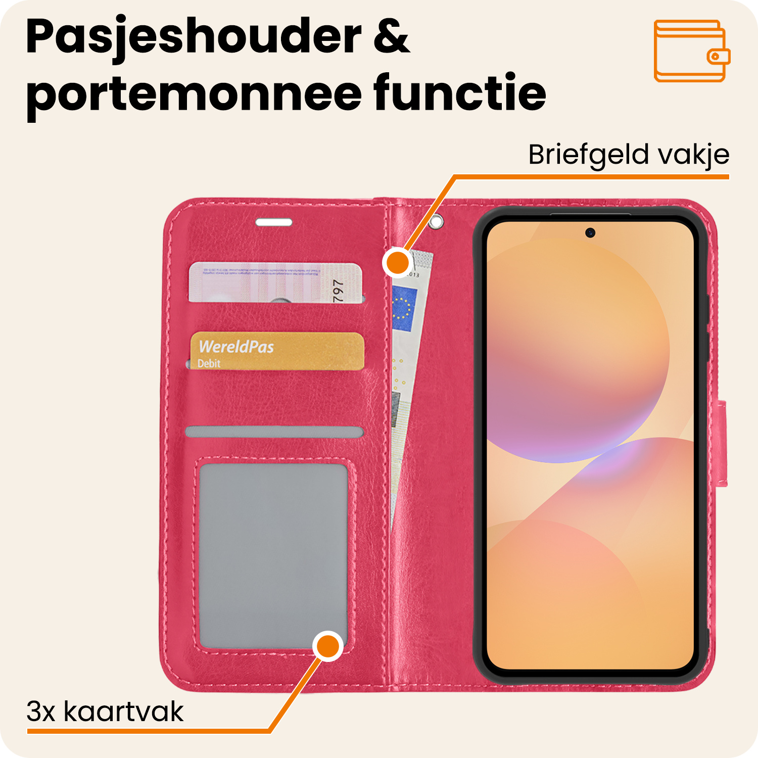 Nomfy Nomfy Samsung Galaxy A36 Hoesje Bookcase Met Screenprotector - Donkerroze