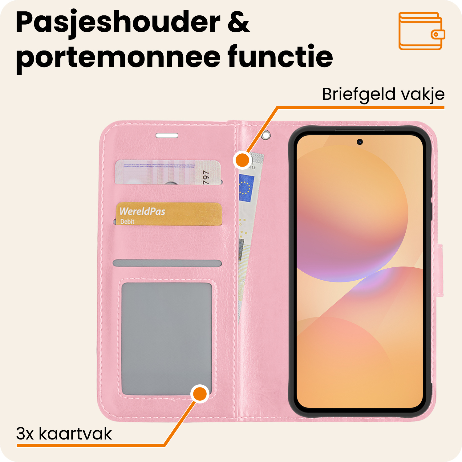 Nomfy Nomfy Samsung Galaxy A36 Hoesje Bookcase Met Screenprotector - Lichtroze