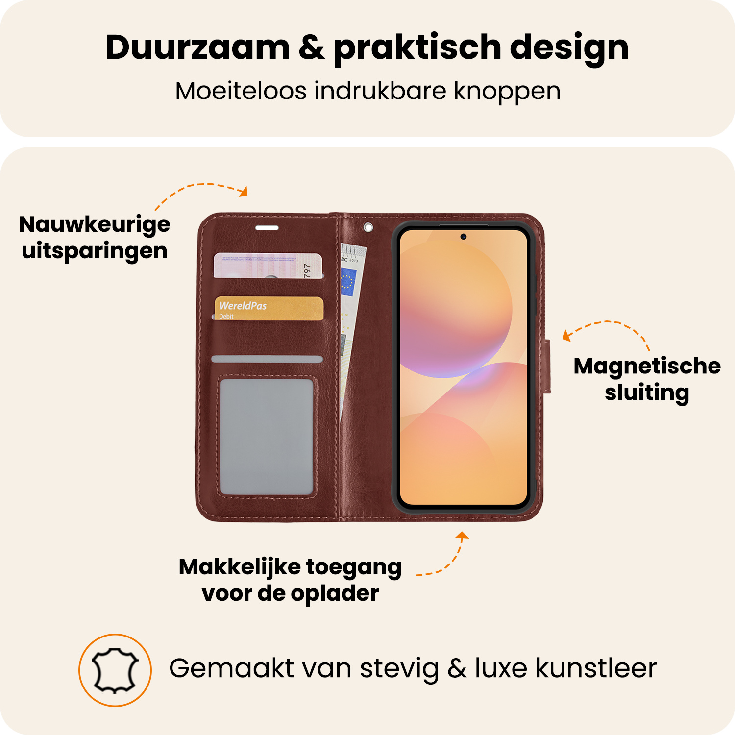 Nomfy Nomfy Samsung Galaxy A36 Hoesje Bookcase Met 2x Screenprotector - Bruin