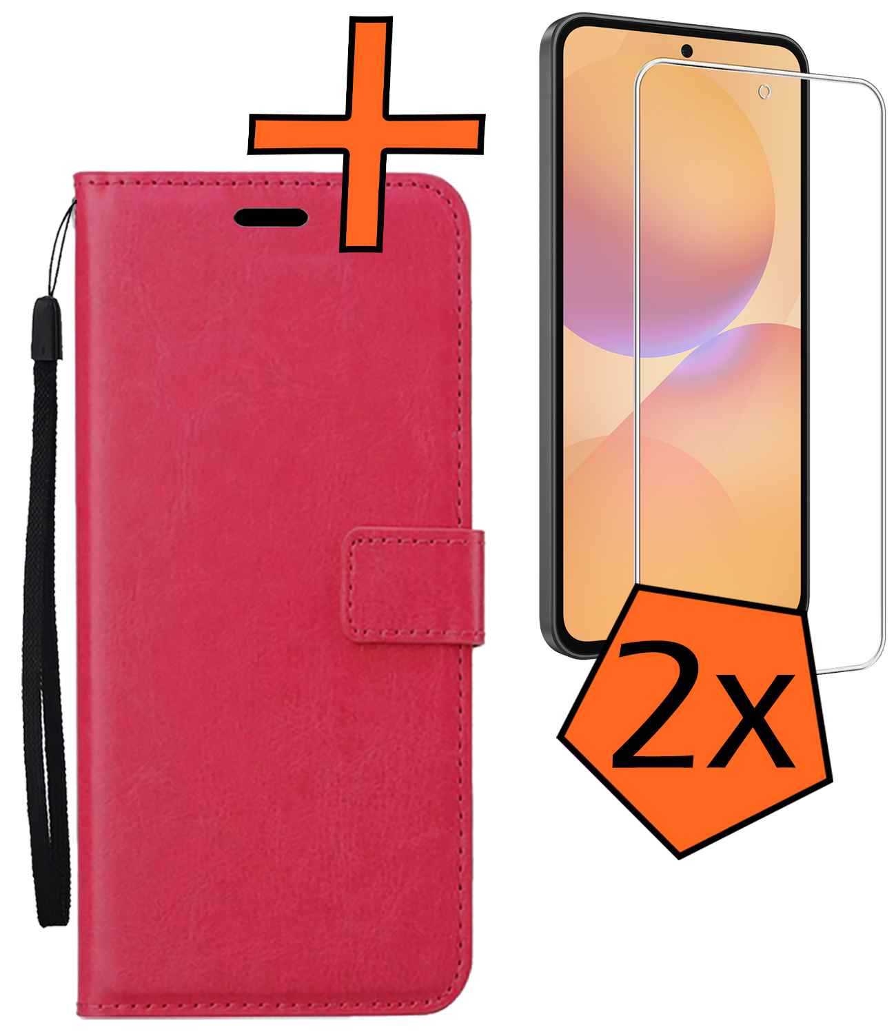 Nomfy Nomfy Samsung Galaxy A36 Hoesje Bookcase Met 2x Screenprotector - Donkerroze