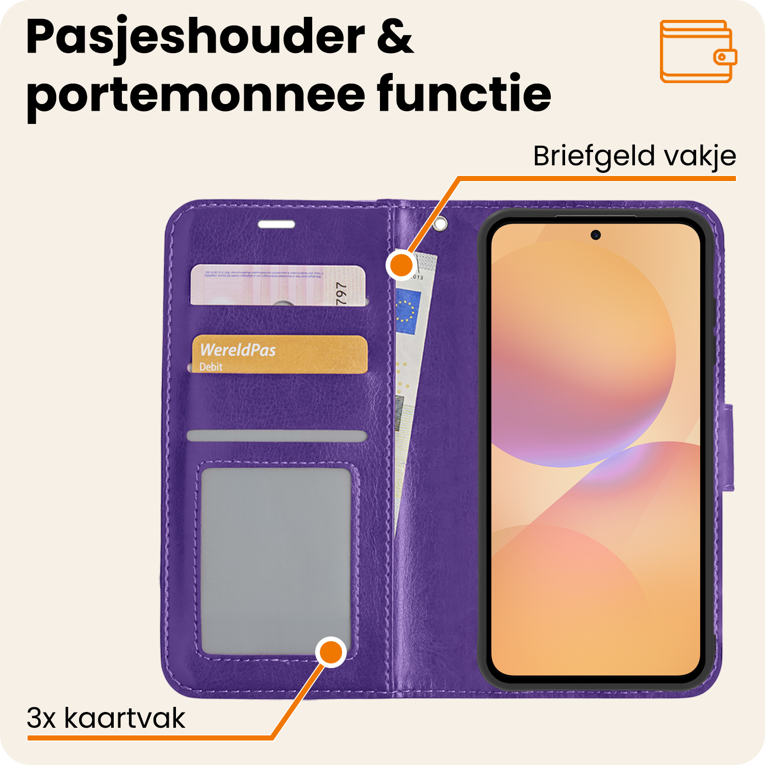 Nomfy Nomfy Samsung Galaxy A36 Hoesje Bookcase Met 2x Screenprotector - Paars