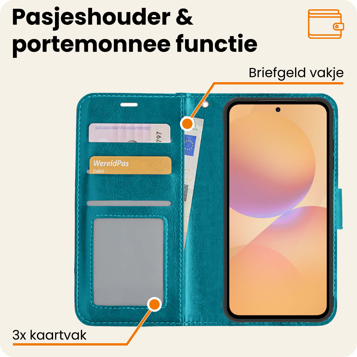 Nomfy Nomfy Samsung Galaxy A36 Hoesje Bookcase Met 2x Screenprotector - Turquoise