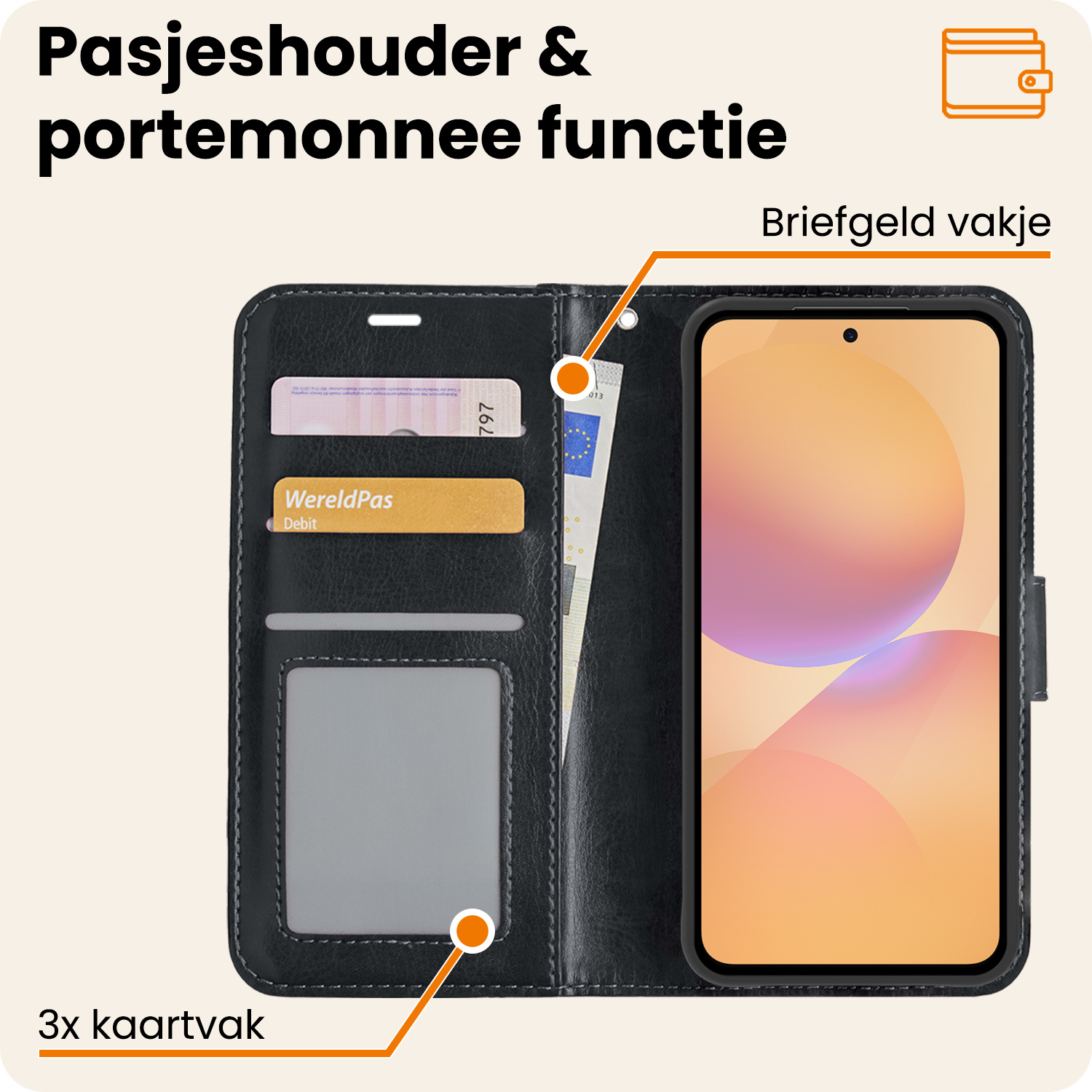 Nomfy Nomfy Samsung Galaxy A36 Hoesje Bookcase Met 2x Screenprotector - Zwart