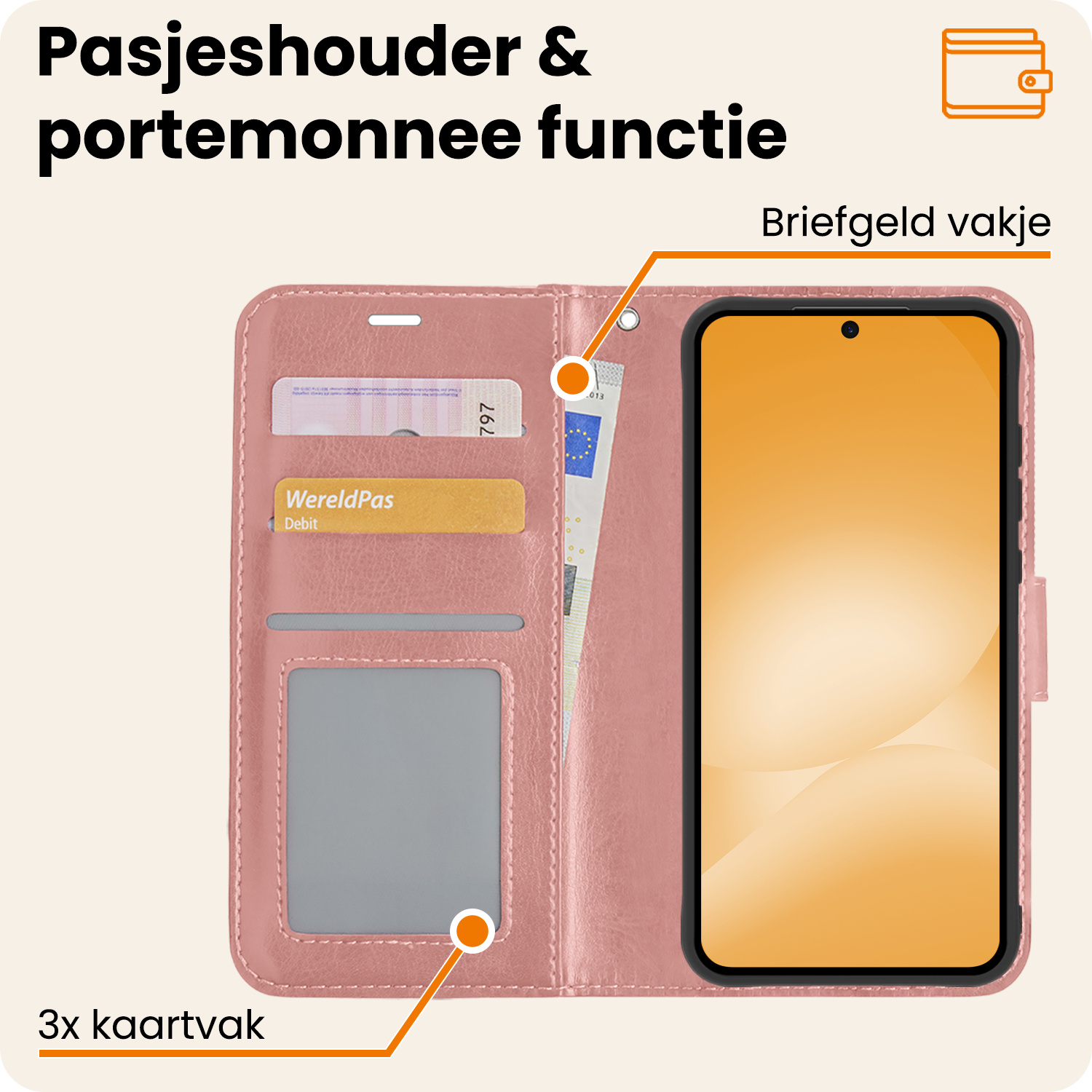 Nomfy Nomfy Samsung Galaxy A56 Hoesje Bookcase Met Screenprotector - Rose Goud