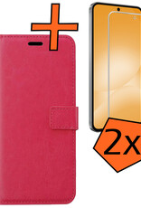 Nomfy Nomfy Samsung Galaxy A56 Hoesje Bookcase Met 2x Screenprotector - Donkerroze
