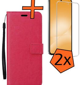 Nomfy Nomfy Samsung Galaxy A56 Hoesje Bookcase Met 2x Screenprotector - Donkerroze