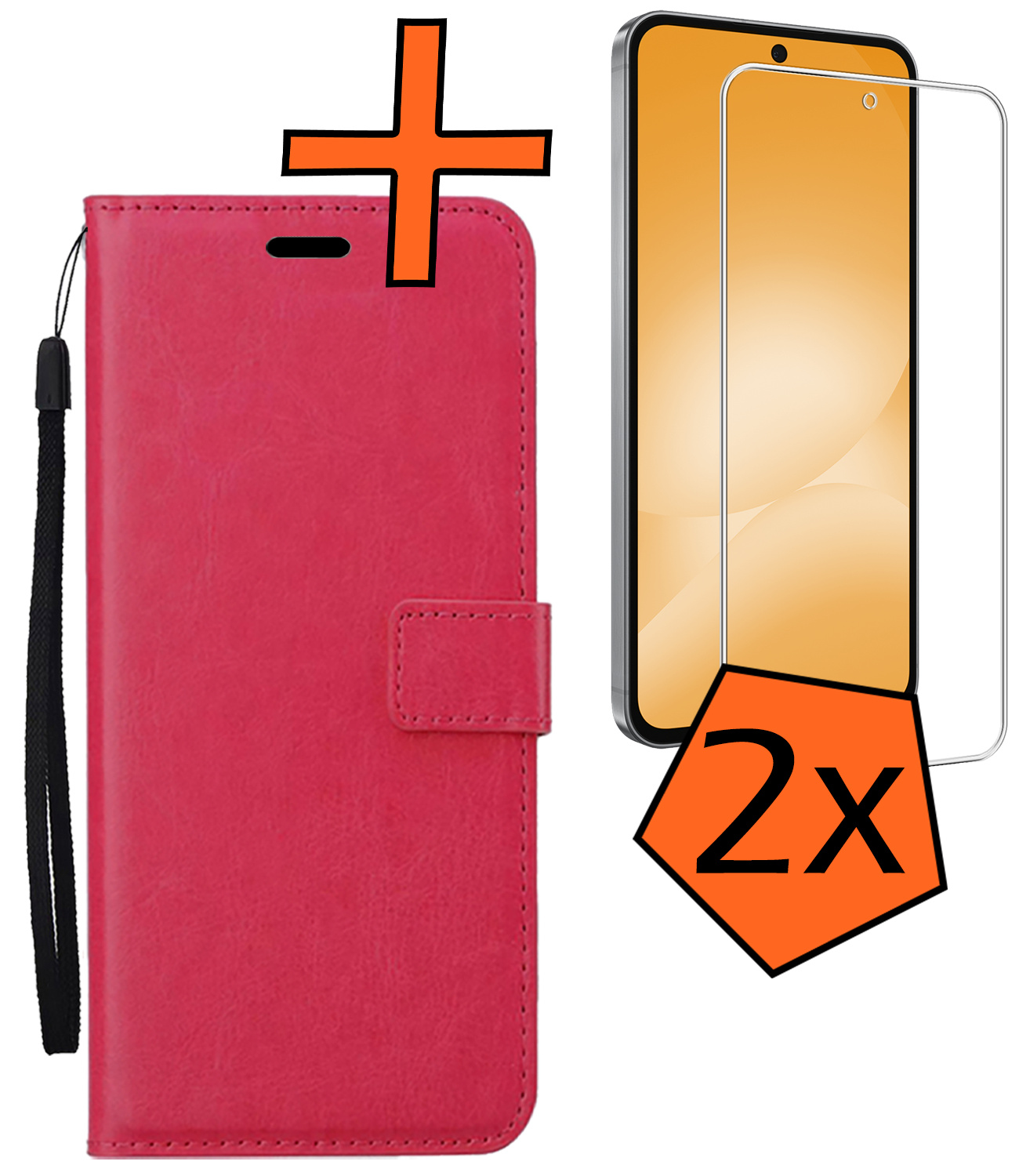 Nomfy Nomfy Samsung Galaxy A56 Hoesje Bookcase Met 2x Screenprotector - Donkerroze