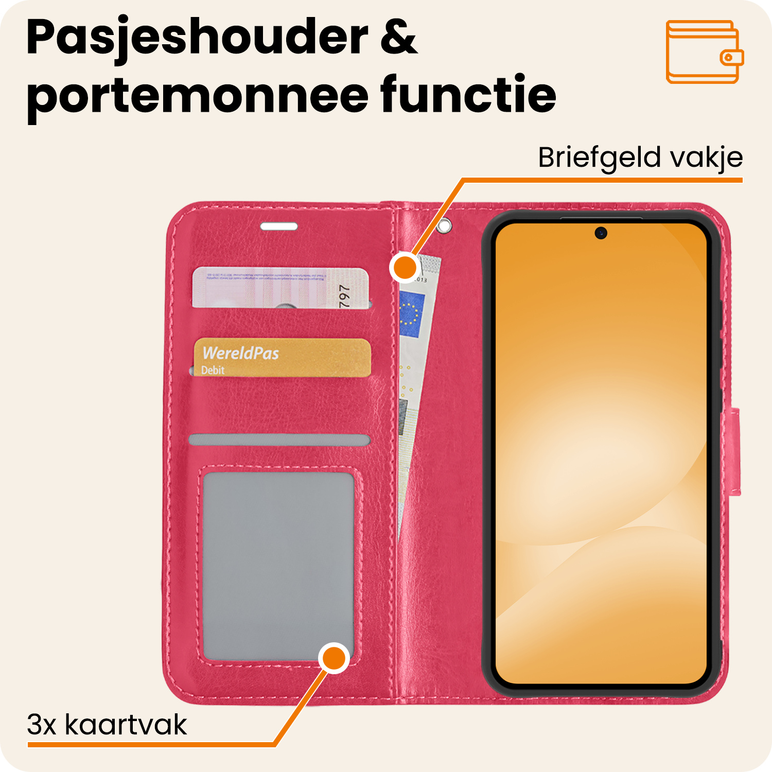 Nomfy Nomfy Samsung Galaxy A56 Hoesje Bookcase Met 2x Screenprotector - Donkerroze