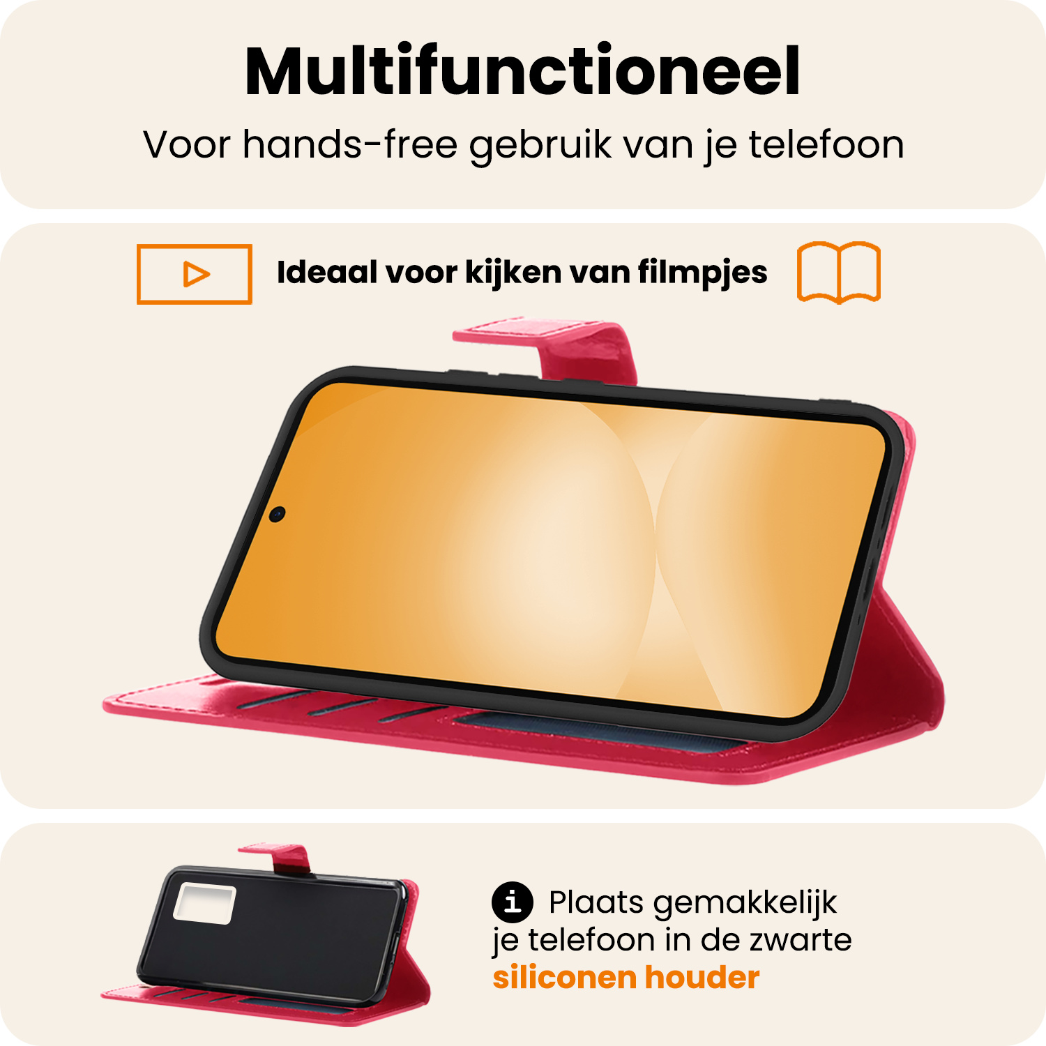 Nomfy Nomfy Samsung Galaxy A56 Hoesje Bookcase Met 2x Screenprotector - Donkerroze