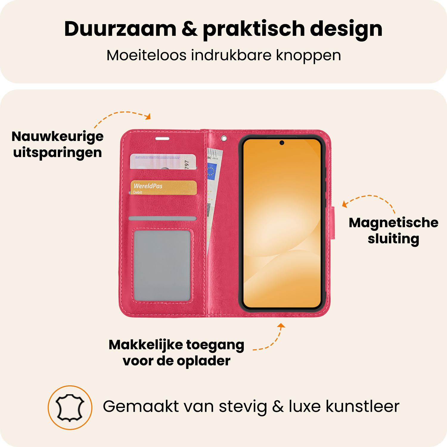 Nomfy Nomfy Samsung Galaxy A56 Hoesje Bookcase Met 2x Screenprotector - Donkerroze