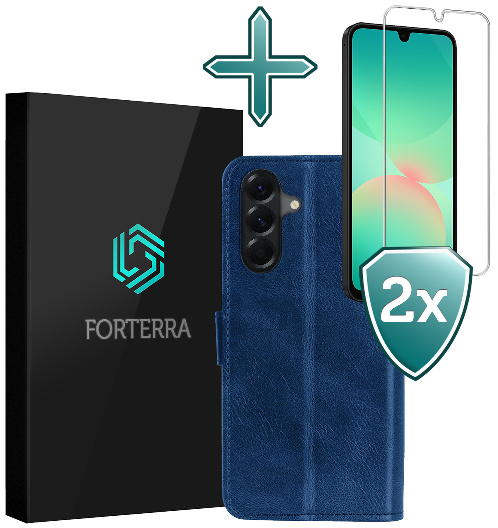 Forterra Forterra Samsung Galaxy A26 Hoesje Bookcase Met 2x Screenprotector - Donkerblauw