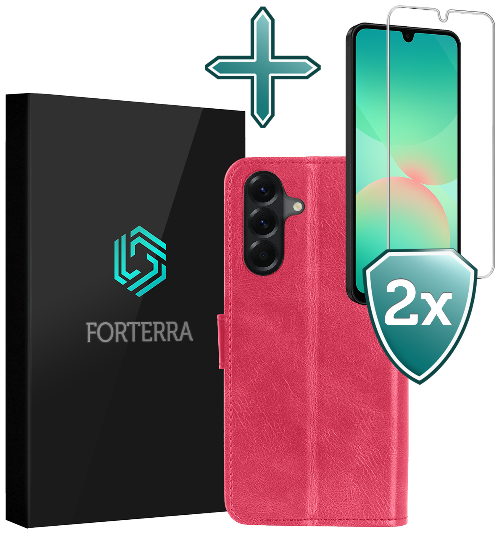 Forterra Forterra Samsung Galaxy A26 Hoesje Bookcase Met 2x Screenprotector - Donkerroze