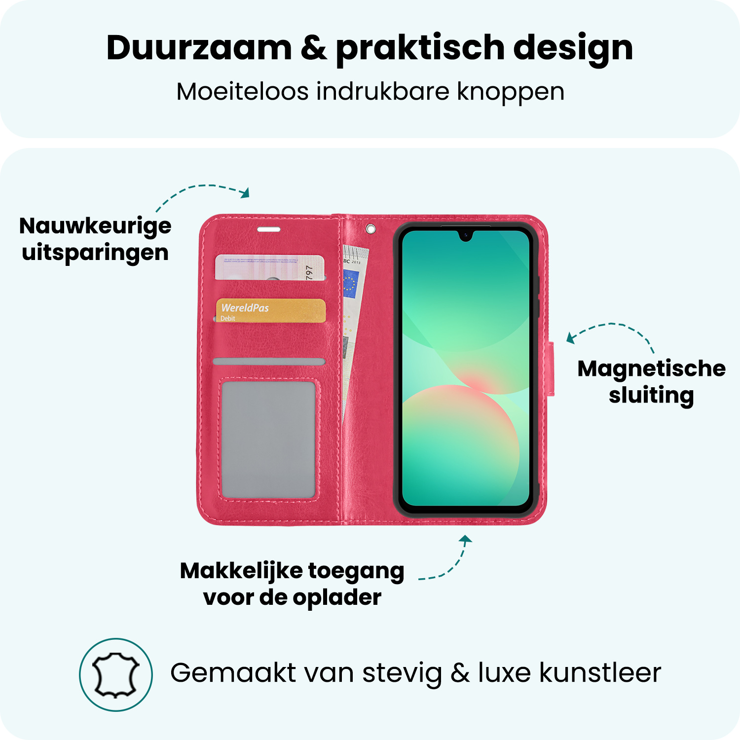 Forterra Forterra Samsung Galaxy A26 Hoesje Bookcase Met 2x Screenprotector - Donkerroze