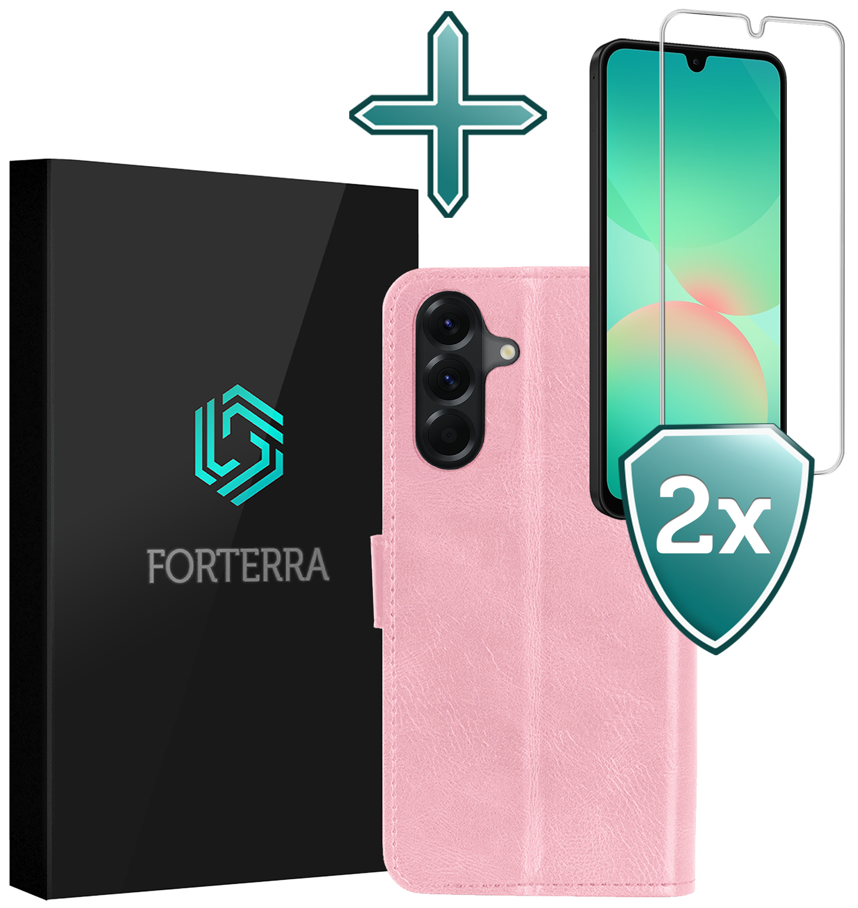 Forterra Forterra Samsung Galaxy A26 Hoesje Bookcase Met 2x Screenprotector - Lichtroze