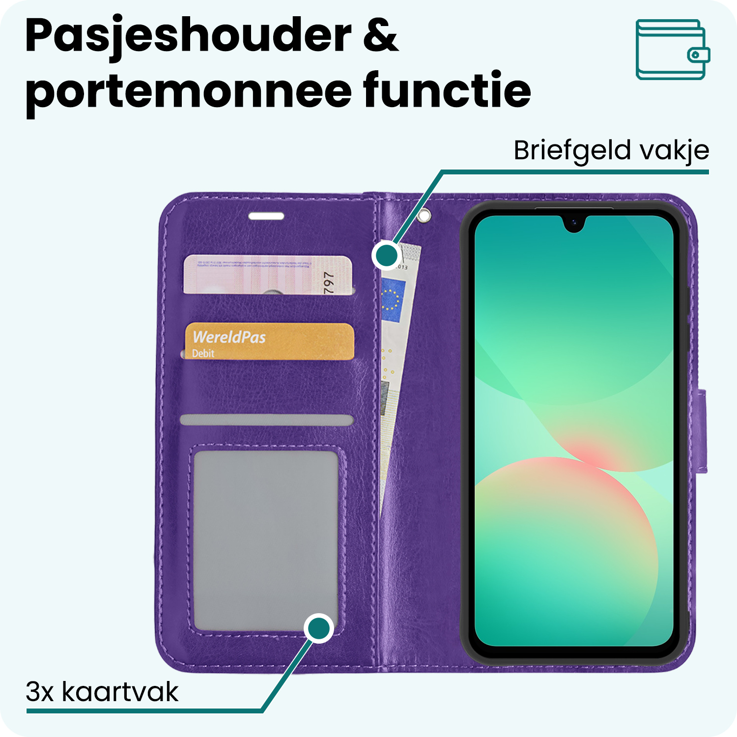 Forterra Forterra Samsung Galaxy A26 Hoesje Bookcase Met 2x Screenprotector - Paars