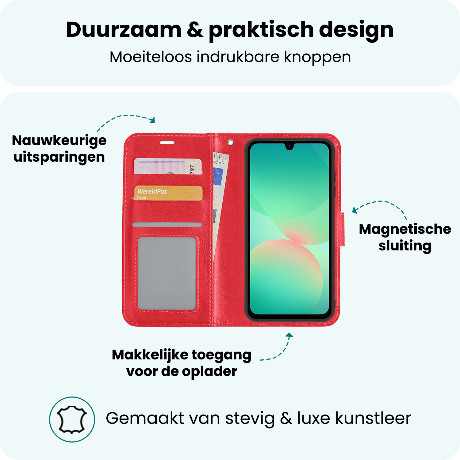 Forterra Forterra Samsung Galaxy A26 Hoesje Bookcase Met 2x Screenprotector - Rood