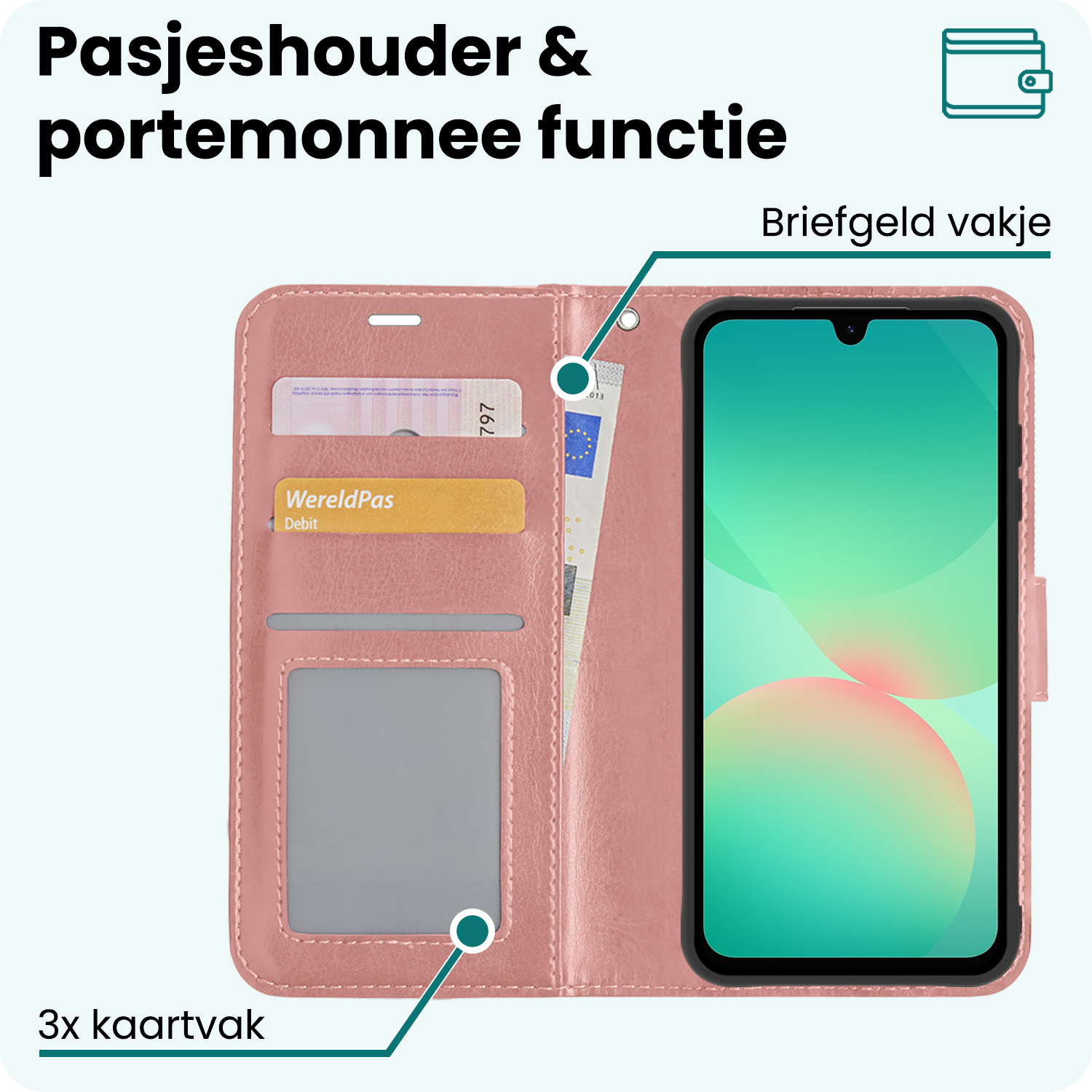 Forterra Forterra Samsung Galaxy A26 Hoesje Bookcase Met 2x Screenprotector - Rose Goud