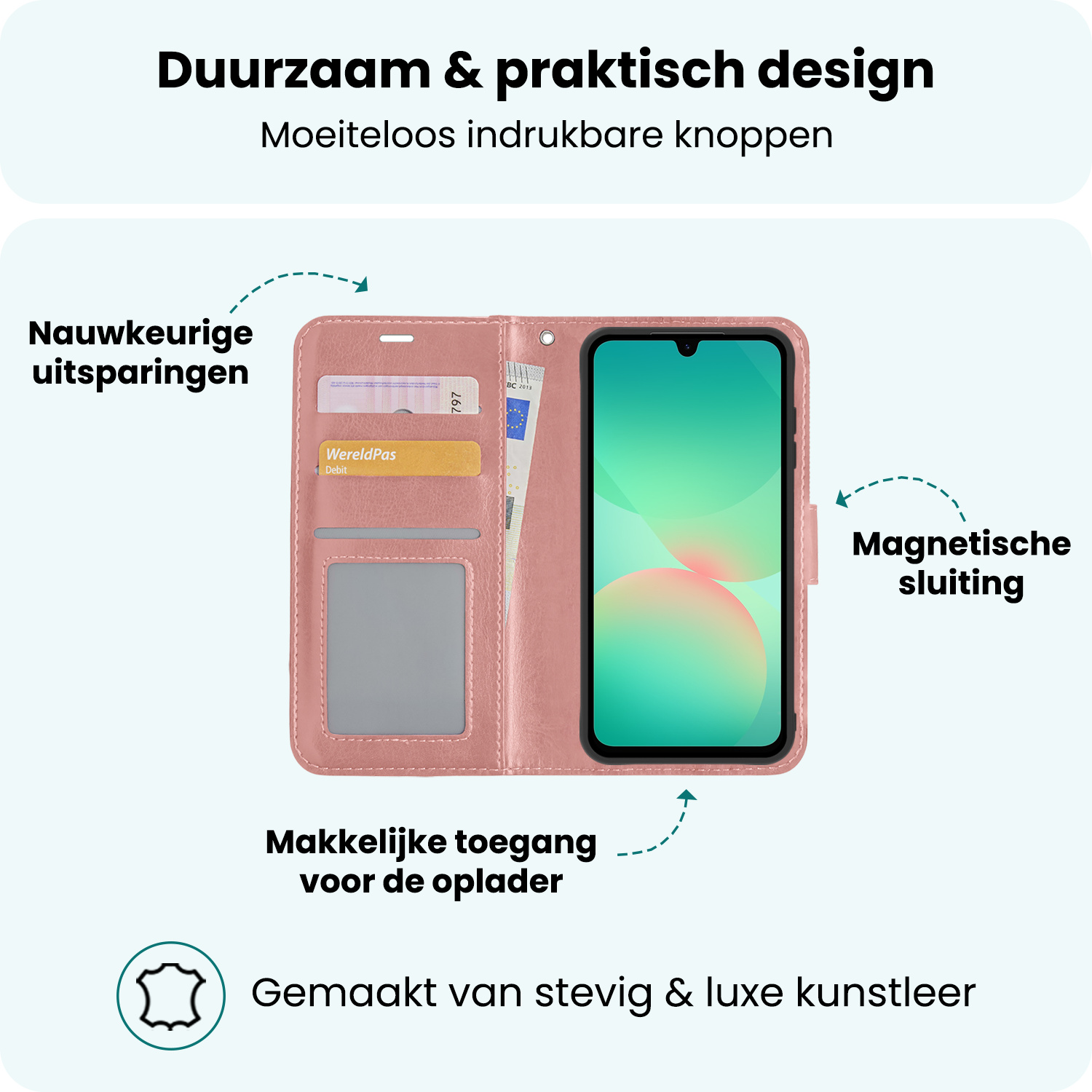 Forterra Forterra Samsung Galaxy A26 Hoesje Bookcase Met 2x Screenprotector - Rose Goud