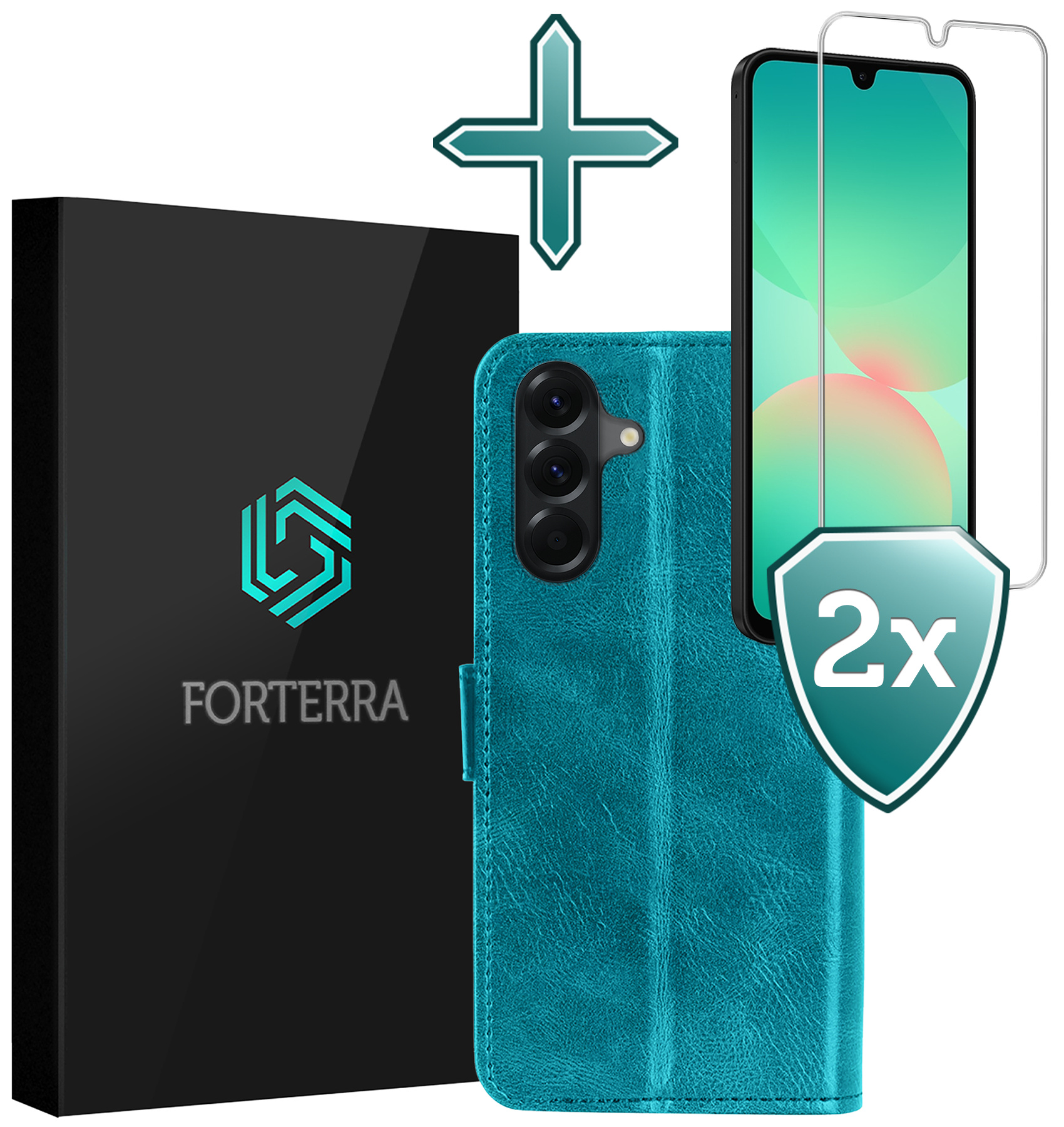 Forterra Forterra Samsung Galaxy A26 Hoesje Bookcase Met 2x Screenprotector - Turquoise