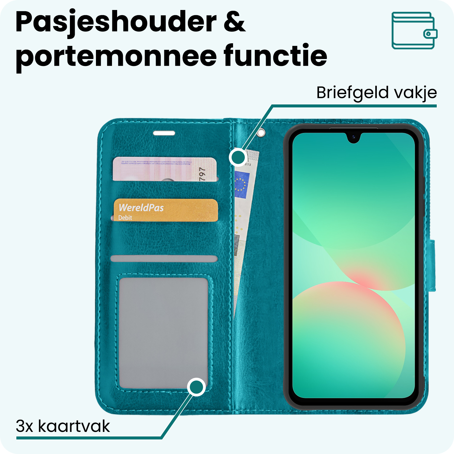 Forterra Forterra Samsung Galaxy A26 Hoesje Bookcase Met 2x Screenprotector - Turquoise