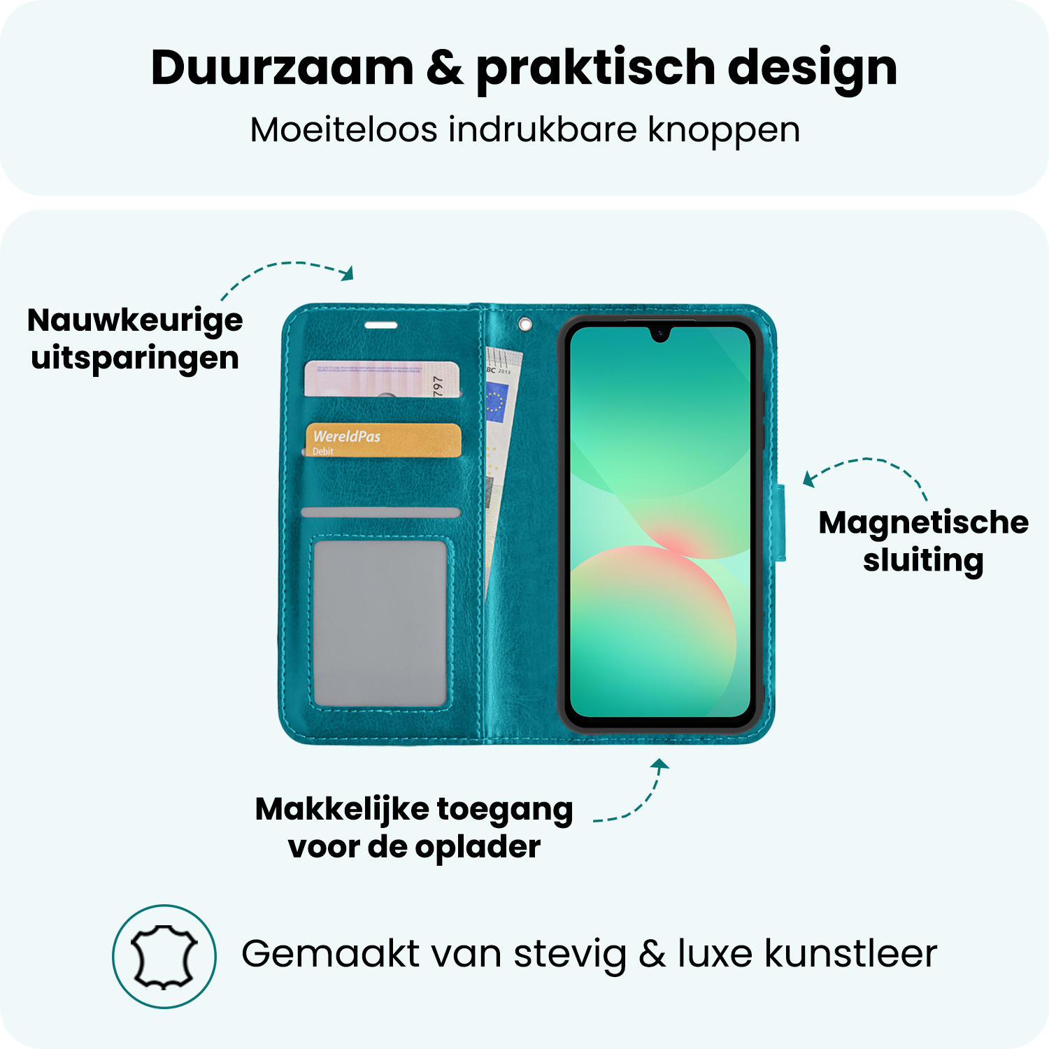Forterra Forterra Samsung Galaxy A26 Hoesje Bookcase Met 2x Screenprotector - Turquoise