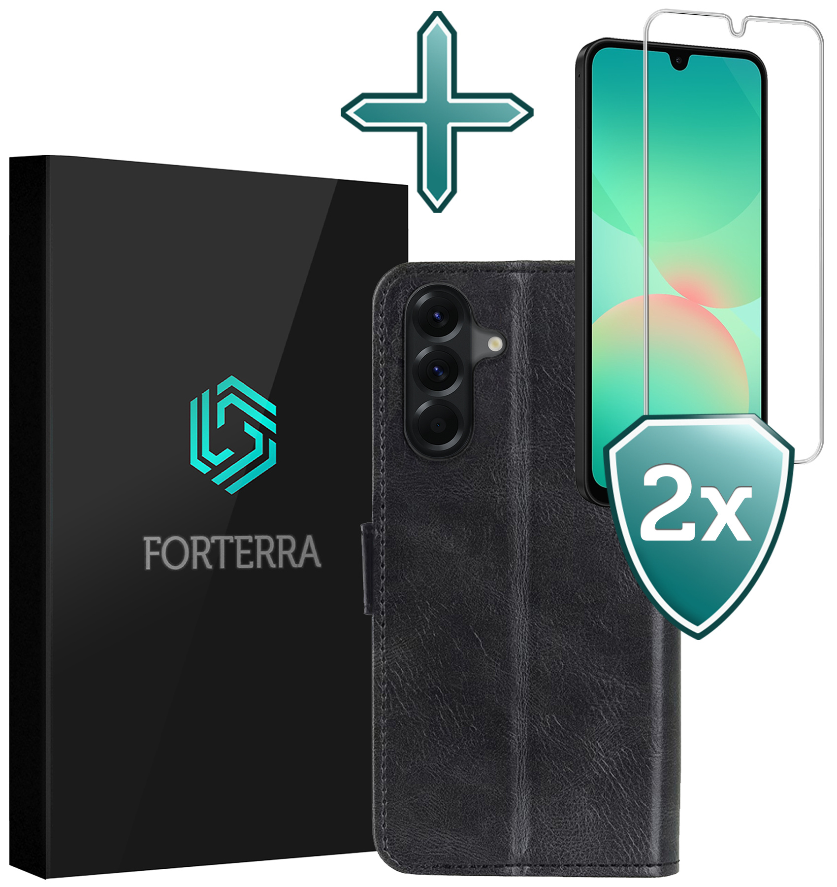 Forterra Forterra Samsung Galaxy A26 Hoesje Bookcase Met 2x Screenprotector - Zwart