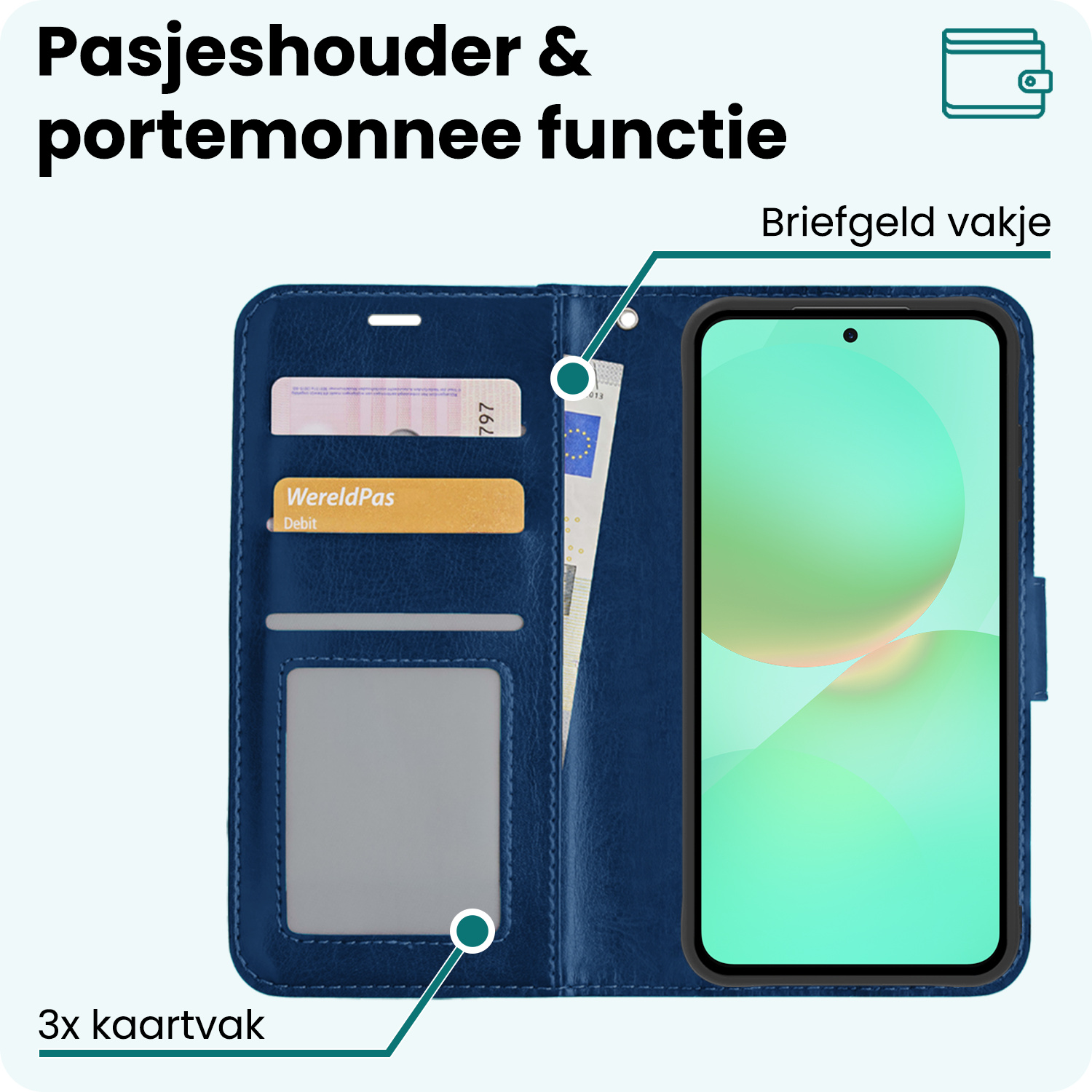 Forterra Forterra Samsung Galaxy A36 Hoesje Bookcase Met 2x Screenprotector - Donkerblauw
