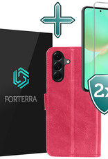 Forterra Forterra Samsung Galaxy A36 Hoesje Bookcase Met 2x Screenprotector - Donkerroze