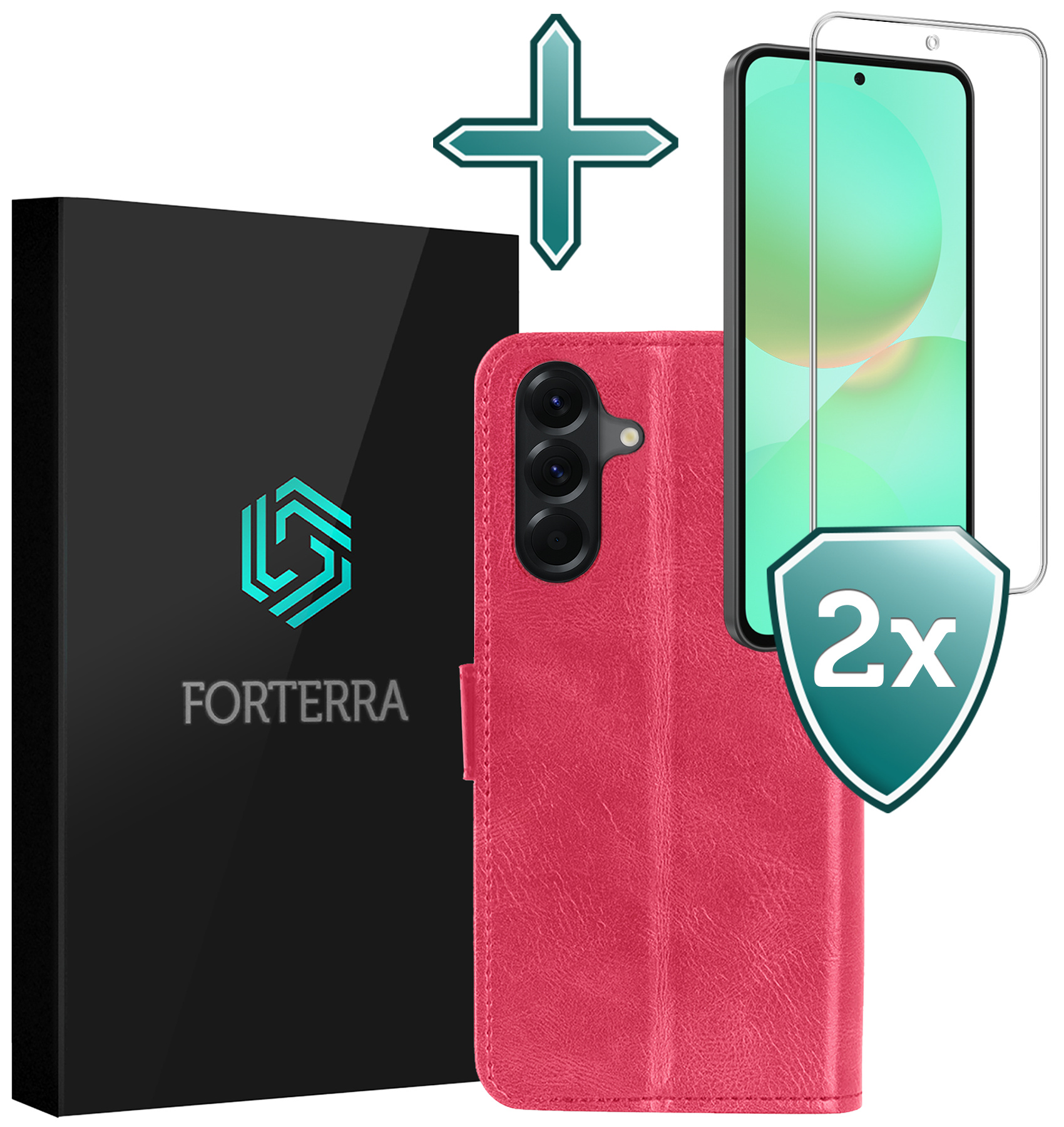 Forterra Forterra Samsung Galaxy A36 Hoesje Bookcase Met 2x Screenprotector - Donkerroze