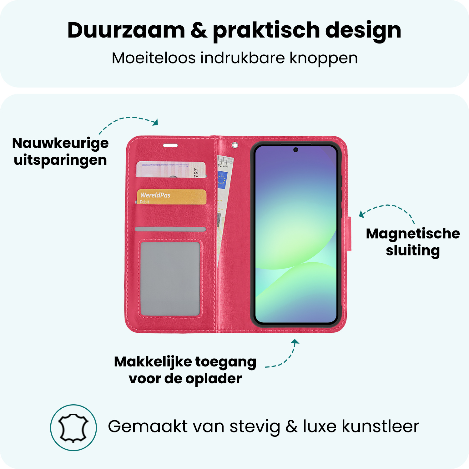 Forterra Forterra Samsung Galaxy A56 Hoesje Bookcase - Donkerroze