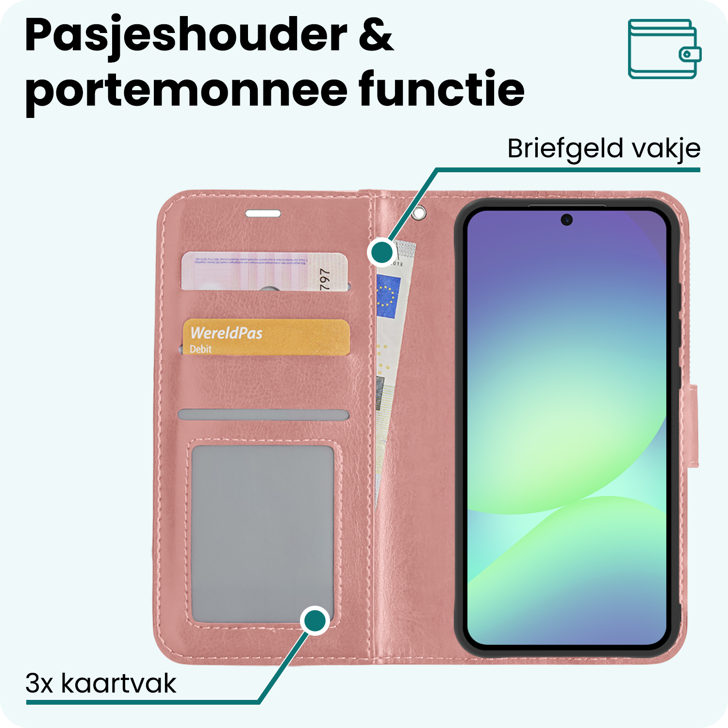 Forterra Forterra Samsung Galaxy A56 Hoesje Bookcase - Rose Goud