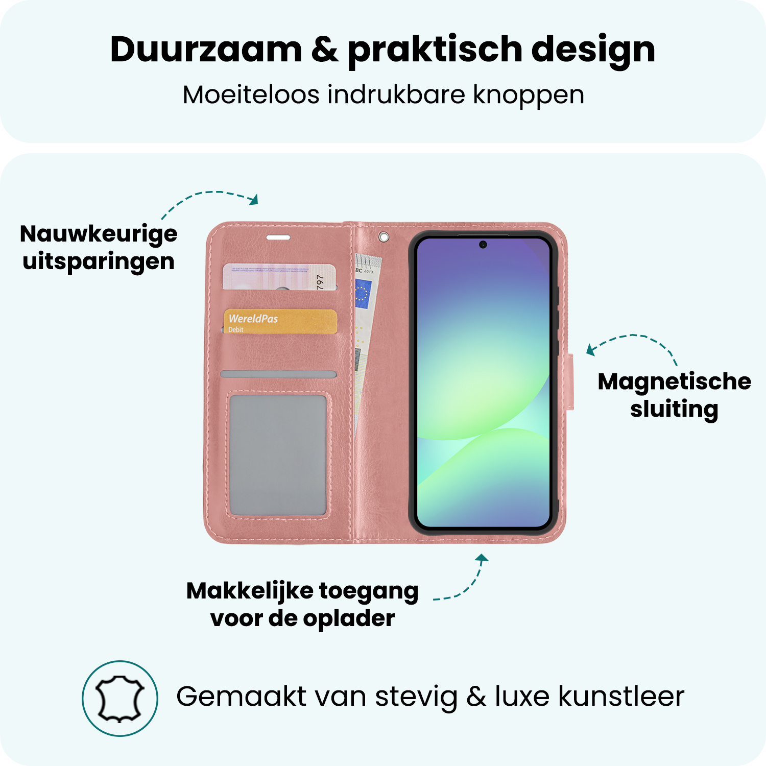 Forterra Forterra Samsung Galaxy A56 Hoesje Bookcase - Rose Goud