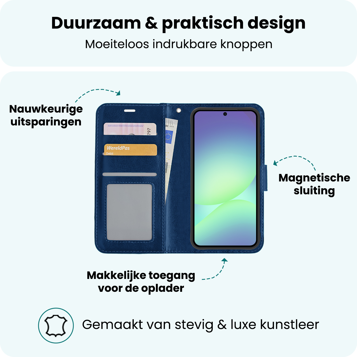 Forterra Forterra Samsung Galaxy A56 Hoesje Bookcase Met Screenprotector - Donkerblauw