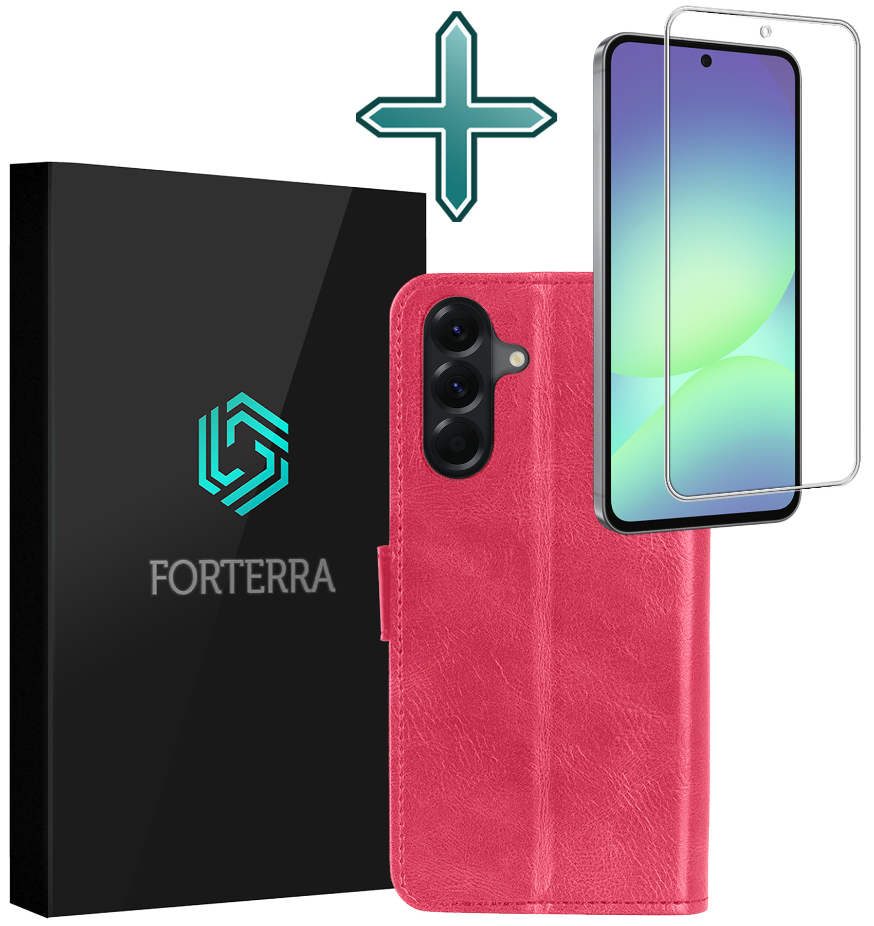 Forterra Forterra Samsung Galaxy A56 Hoesje Bookcase Met Screenprotector - Donkerroze