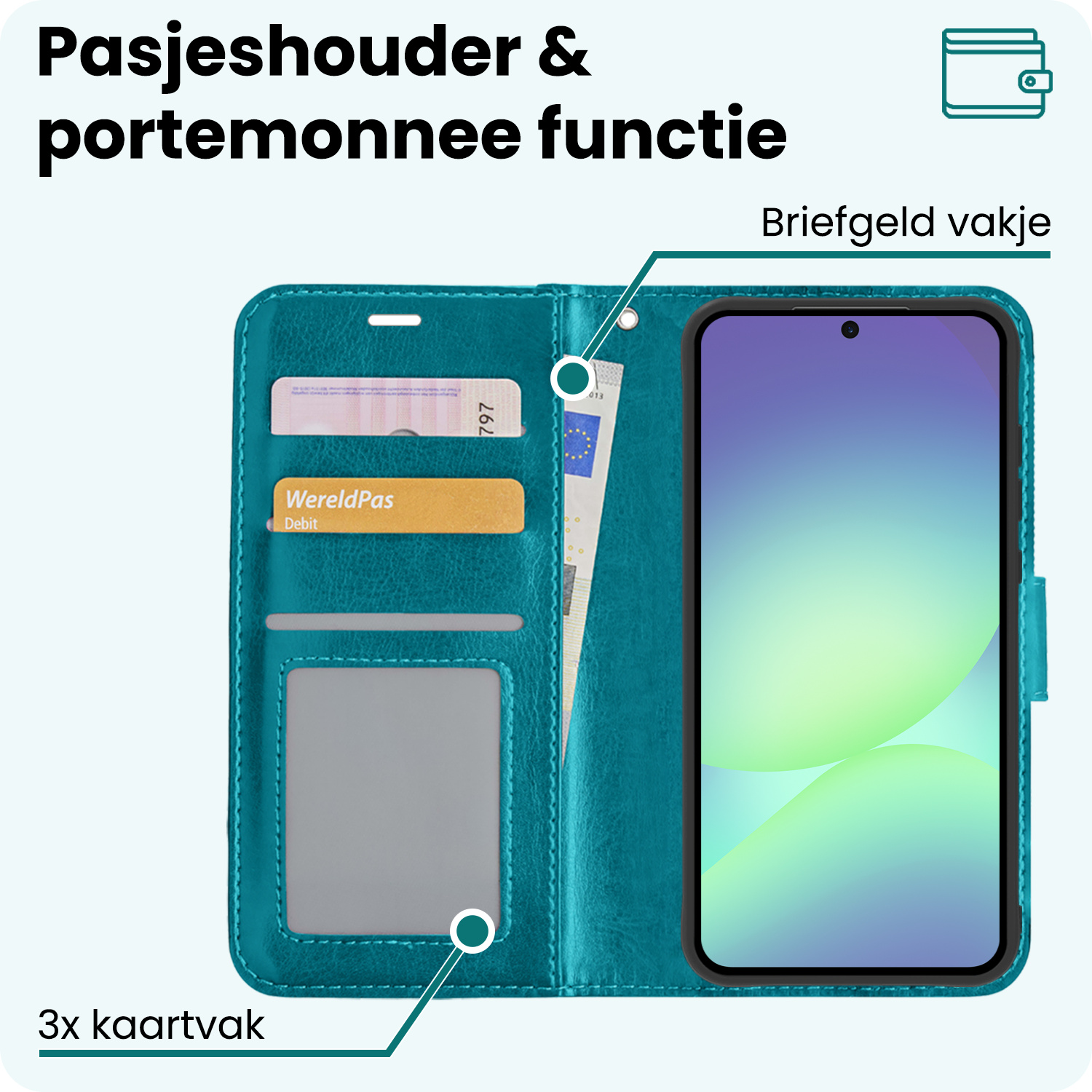 Forterra Forterra Samsung Galaxy A56 Hoesje Bookcase Met Screenprotector - Turquoise