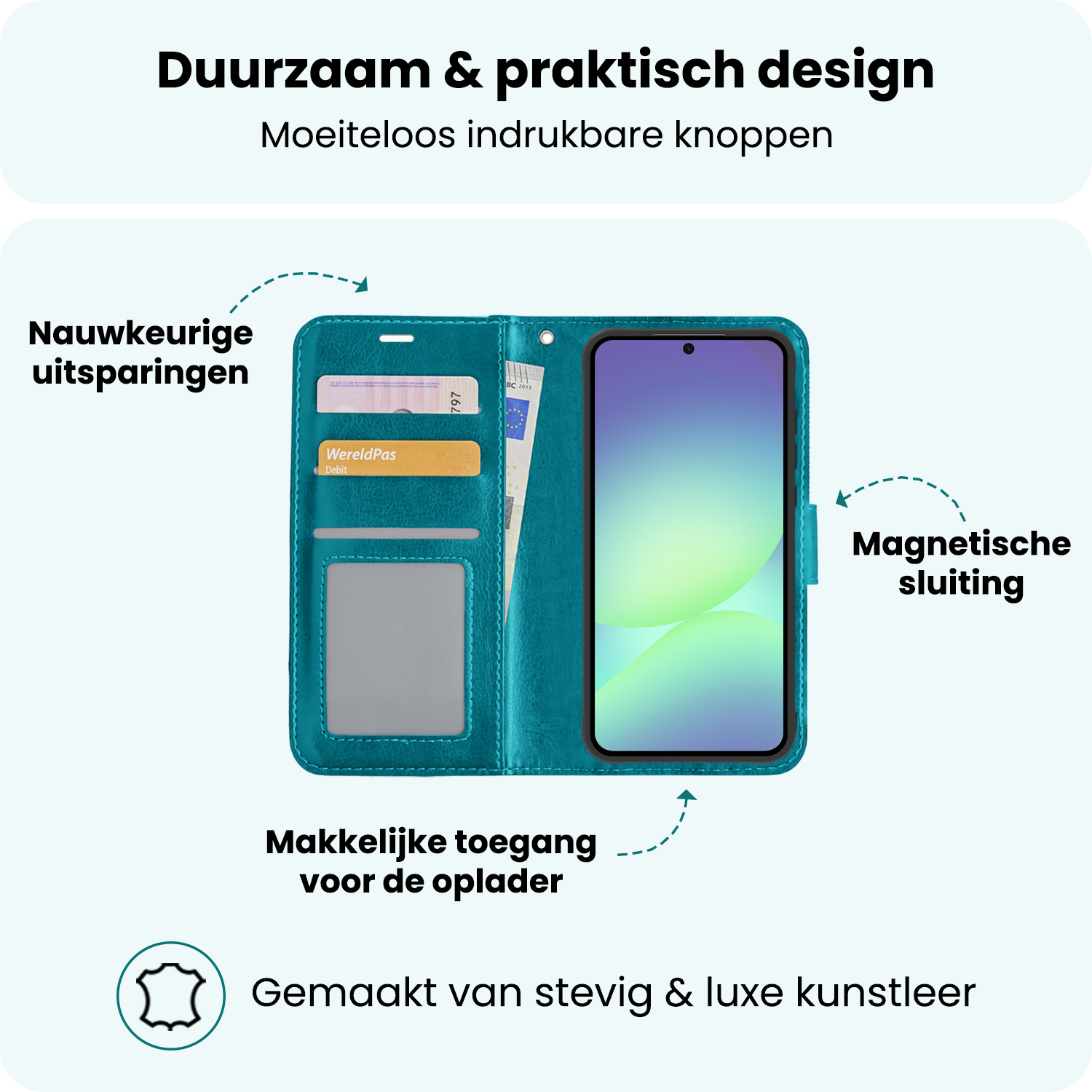 Forterra Forterra Samsung Galaxy A56 Hoesje Bookcase Met Screenprotector - Turquoise