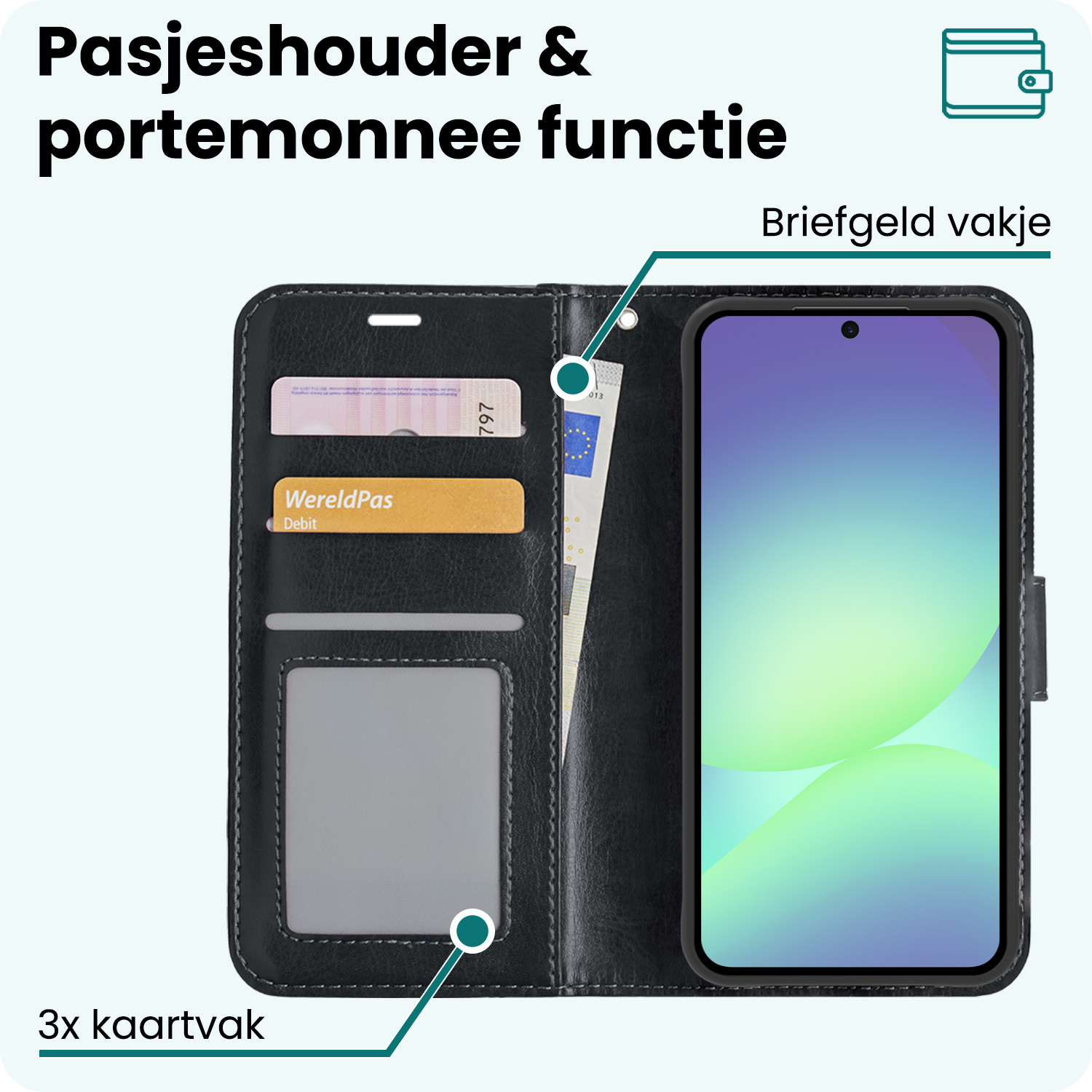 Forterra Forterra Samsung Galaxy A56 Hoesje Bookcase Met Screenprotector - Zwart