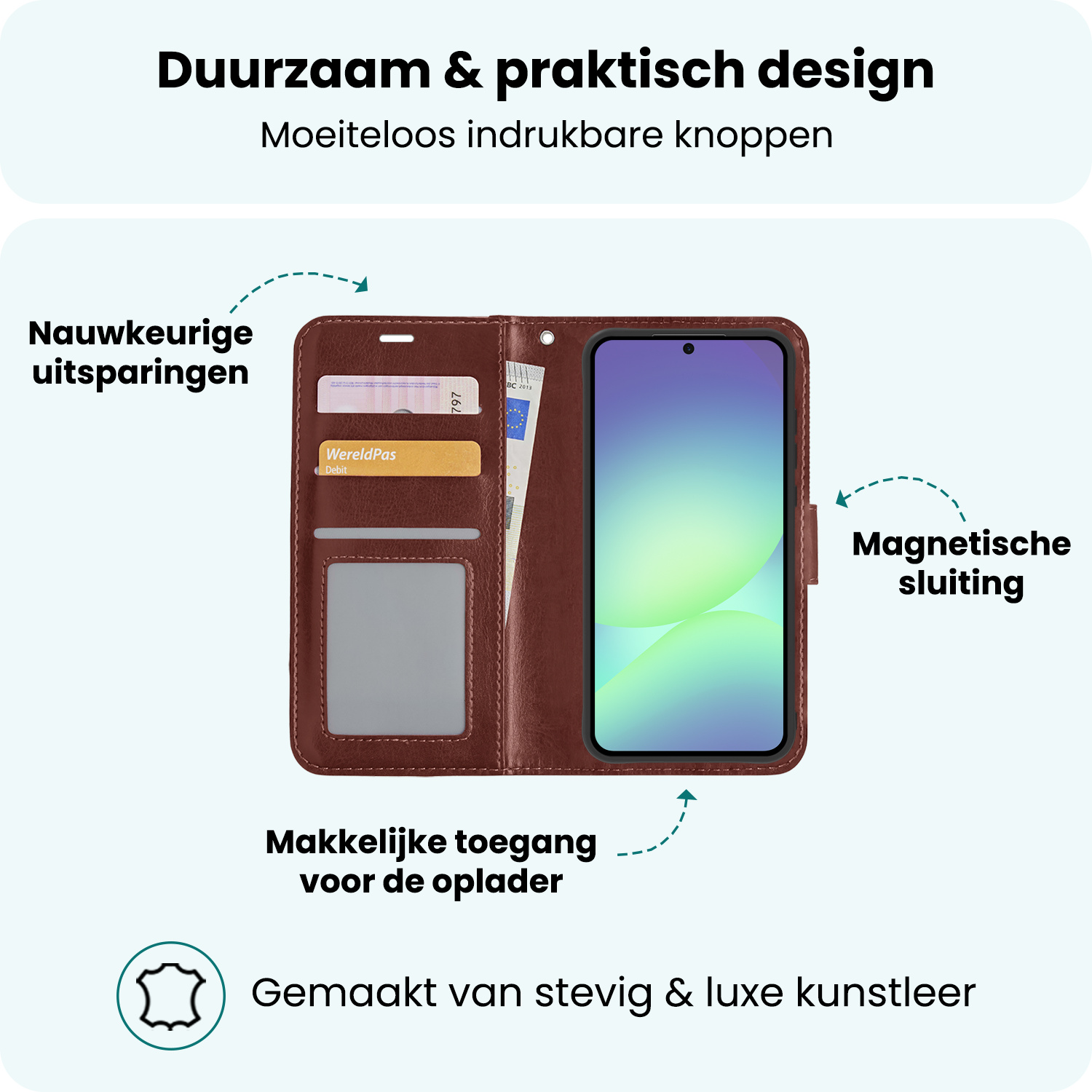 Forterra Forterra Samsung Galaxy A56 Hoesje Bookcase Met 2x Screenprotector - Bruin