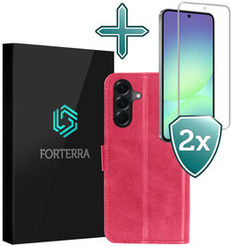 Forterra Forterra Samsung Galaxy A56 Hoesje Bookcase Met 2x Screenprotector - Donkerroze