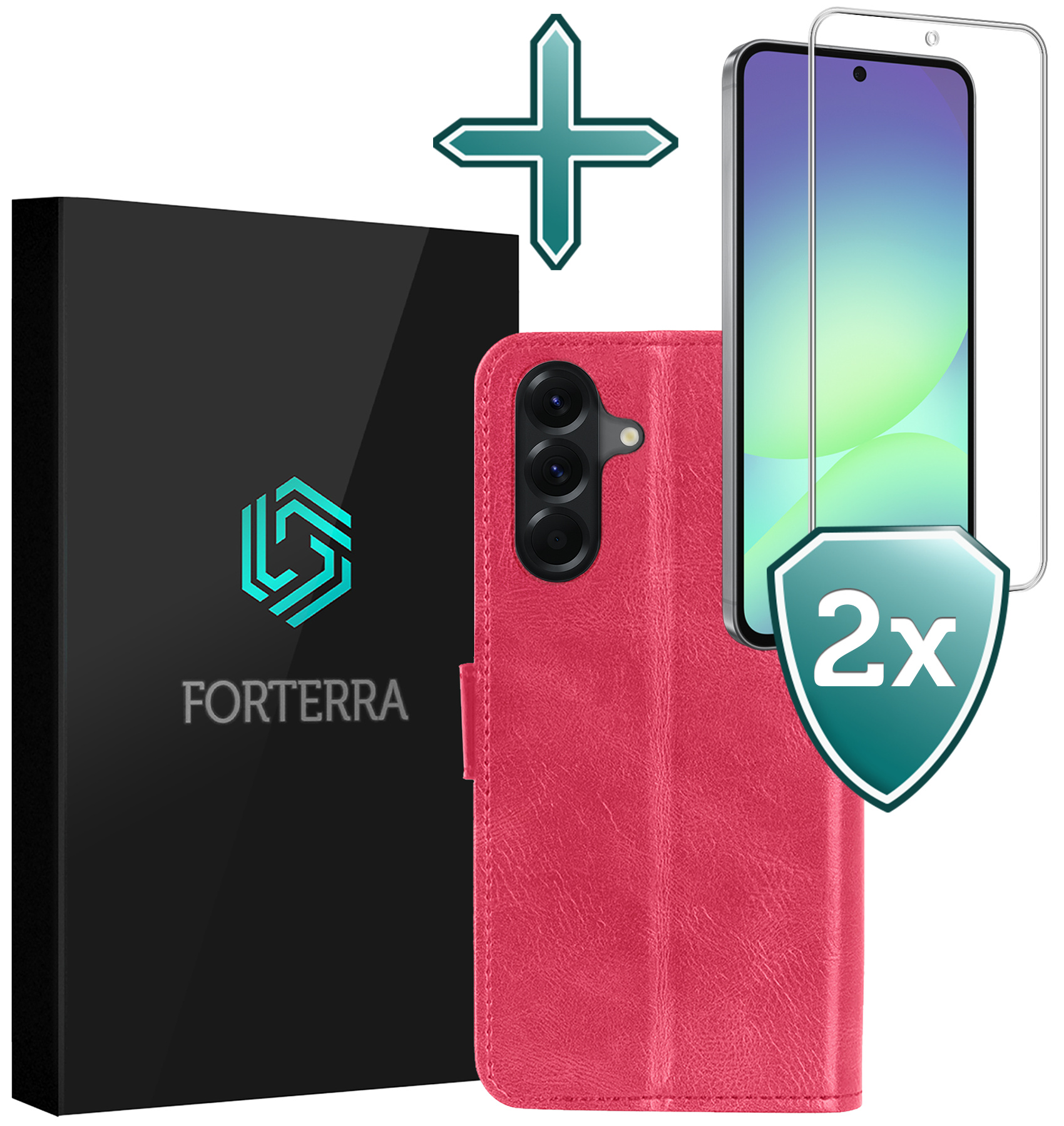 Forterra Forterra Samsung Galaxy A56 Hoesje Bookcase Met 2x Screenprotector - Donkerroze