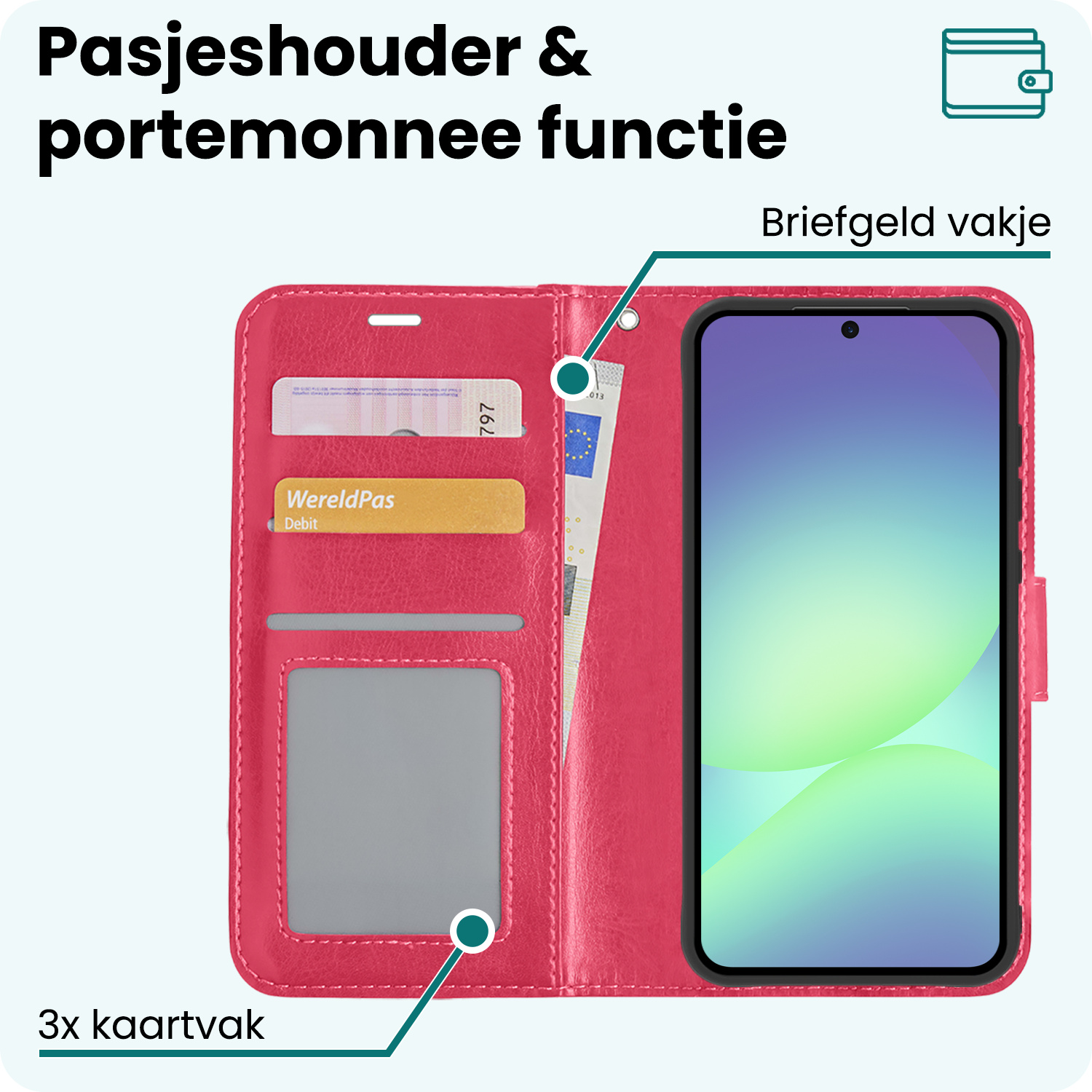 Forterra Forterra Samsung Galaxy A56 Hoesje Bookcase Met 2x Screenprotector - Donkerroze