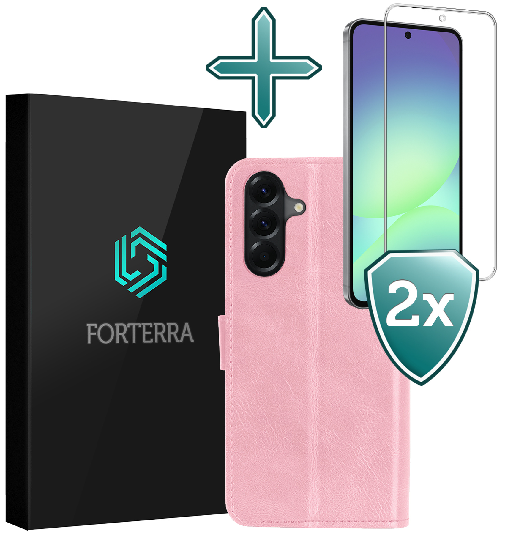Forterra Forterra Samsung Galaxy A56 Hoesje Bookcase Met 2x Screenprotector - Lichtroze