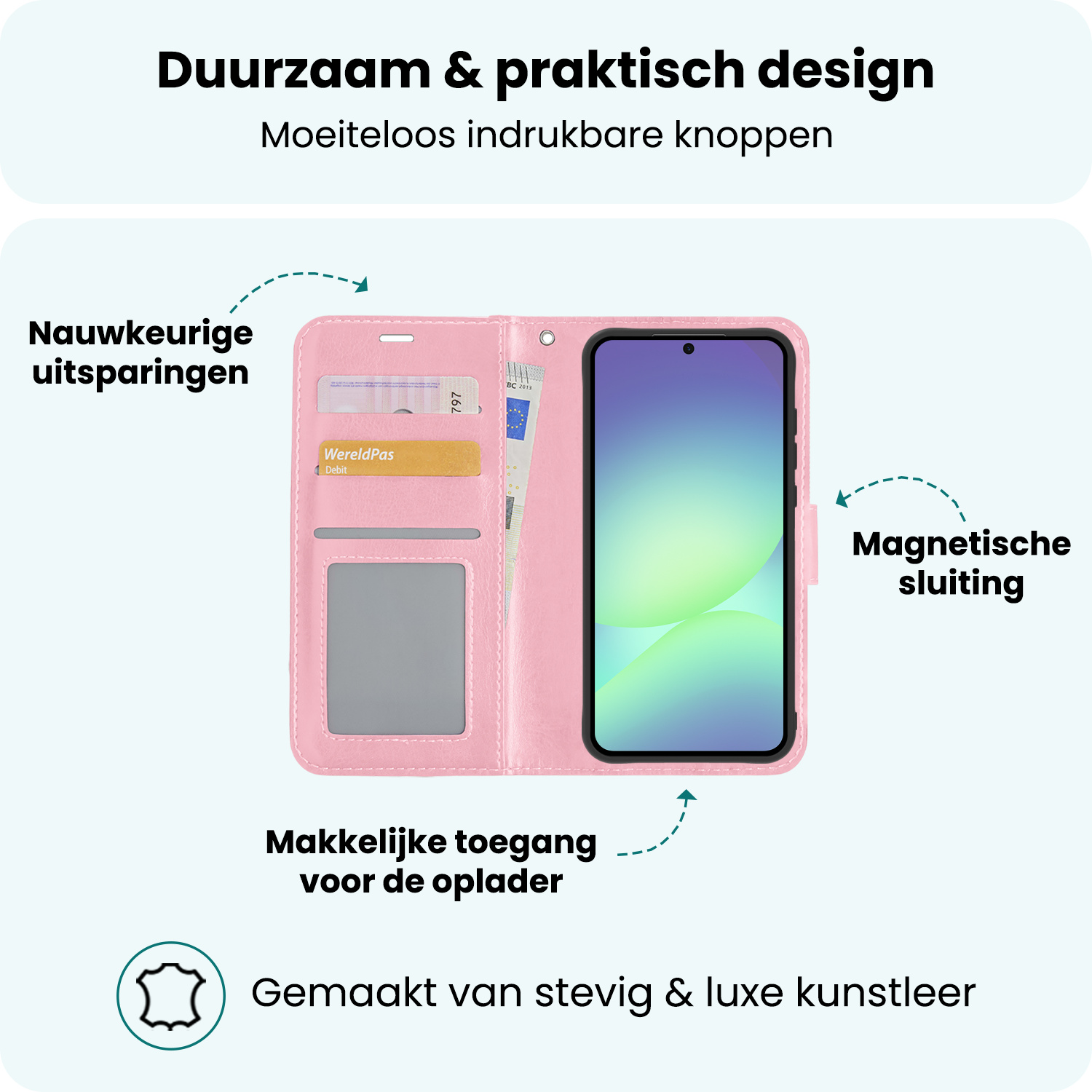 Forterra Forterra Samsung Galaxy A56 Hoesje Bookcase Met 2x Screenprotector - Lichtroze